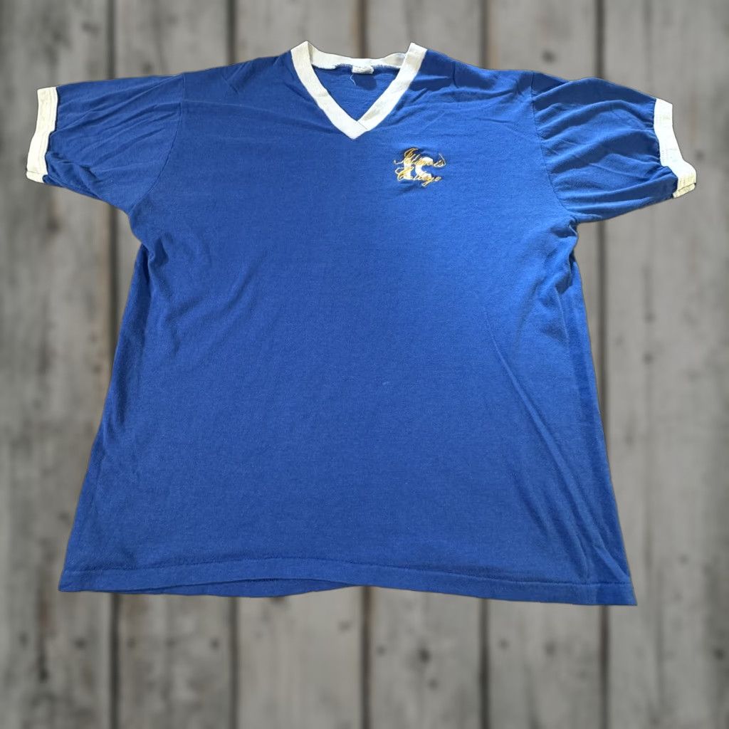 Velva Sheen VINTAGE Illinois College Shirt Mens Large Blue White Velva Sheen Ringer 80s Tee Size US L / EU 52-54 / 3 - 1 Thumbnail