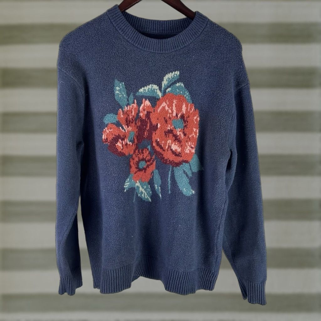 Abercrombie & Fitch Abercrombie & Fitch Mens M Navy Flower Crewneck Pullover Sweater Size US M / EU 48-50 / 2 - 1 Thumbnail