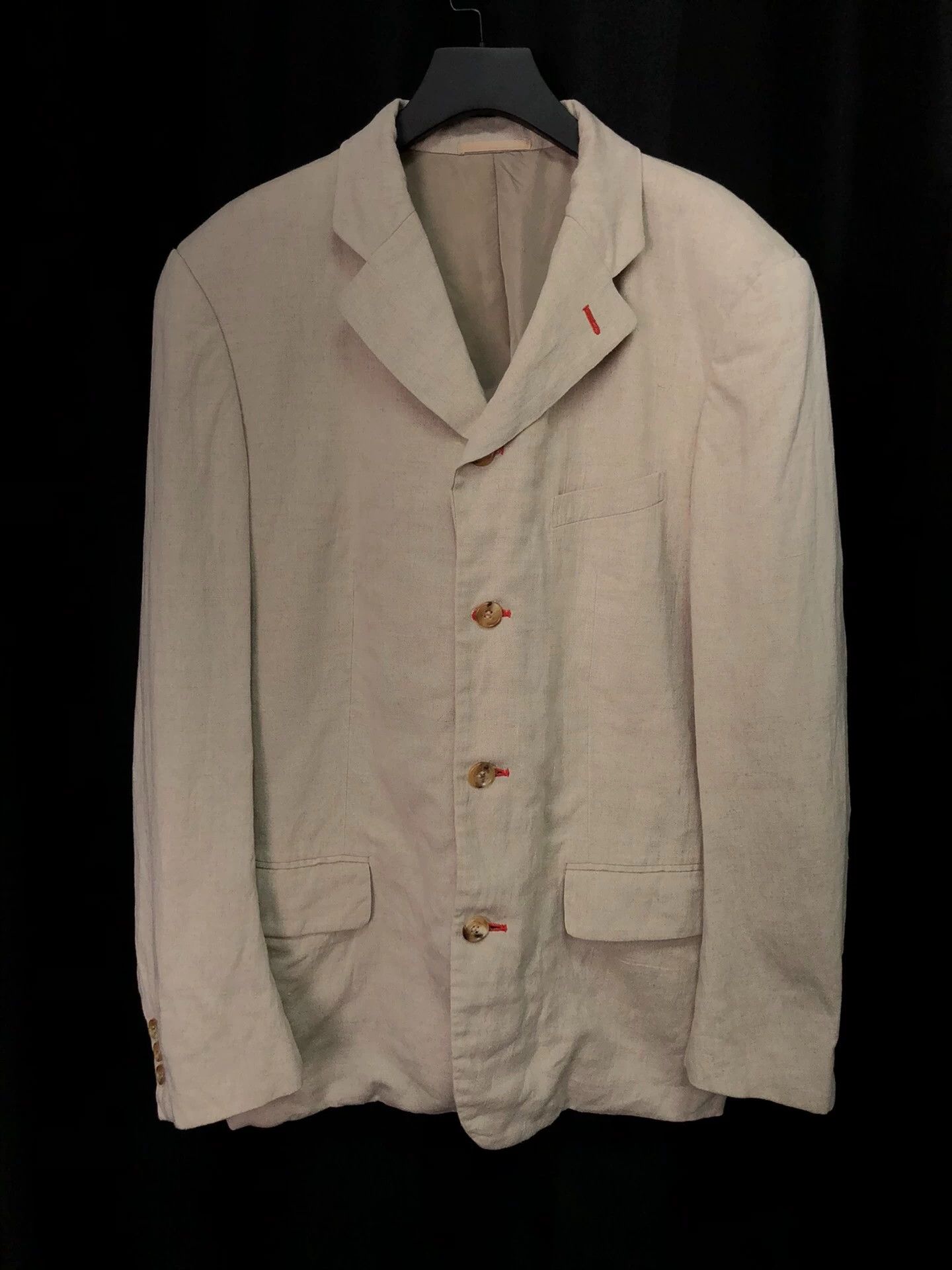 Comme des Garcons CDG Homme+ 1994SS Smart Boy Beige Linen Jacket Red Stitch Size US M / EU 48-50 / 2 - 1 Thumbnail