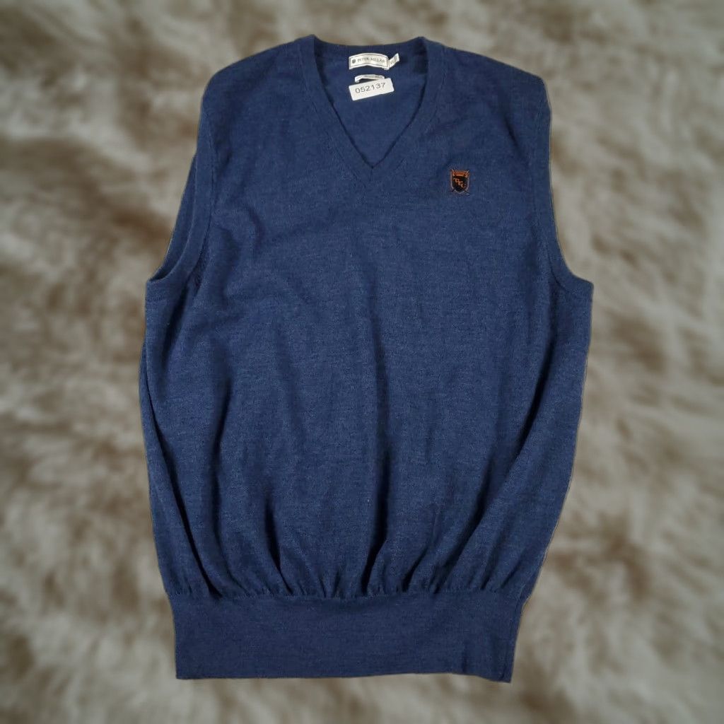 Peter Millar Peter Millar Mens Extra Large XL Blue Wool Golf V Neck Pullover Sweater Size US XL / EU 56 / 4 - 1 Thumbnail