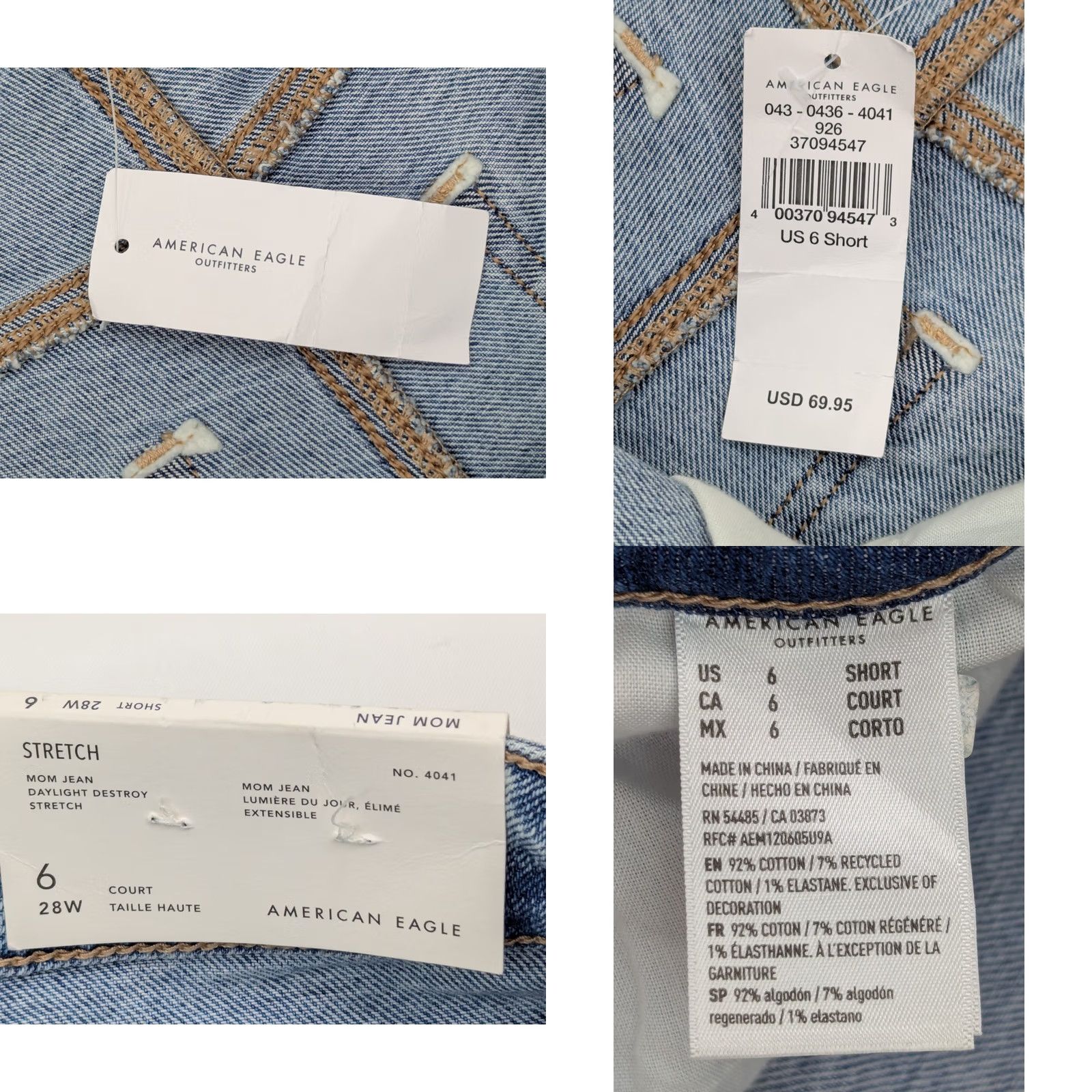 American Eagle Outfitters American Eagle Outfitters Mom Jeans Distressed Women 6 Short 28x26 Denim Blue 90s Grunge Retro Rock NWT Size 27" / US 4 / IT 40 - 8 Thumbnail