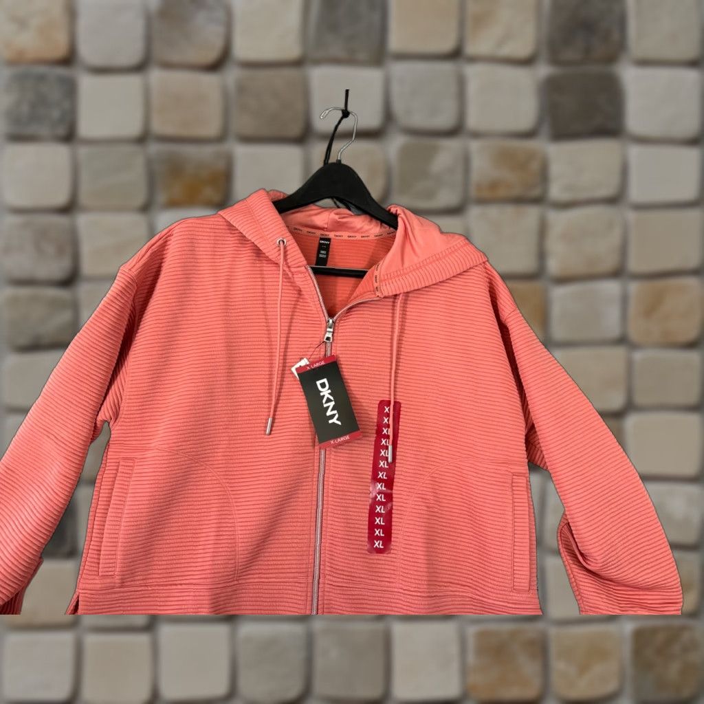 DKNY DKNY Hoodie Womens XL Full Zip Outdoor NWT Pink Rose Ribbed Long Sleeve Bag? Size XL / US 12-14 / IT 48-50 - 1 Thumbnail