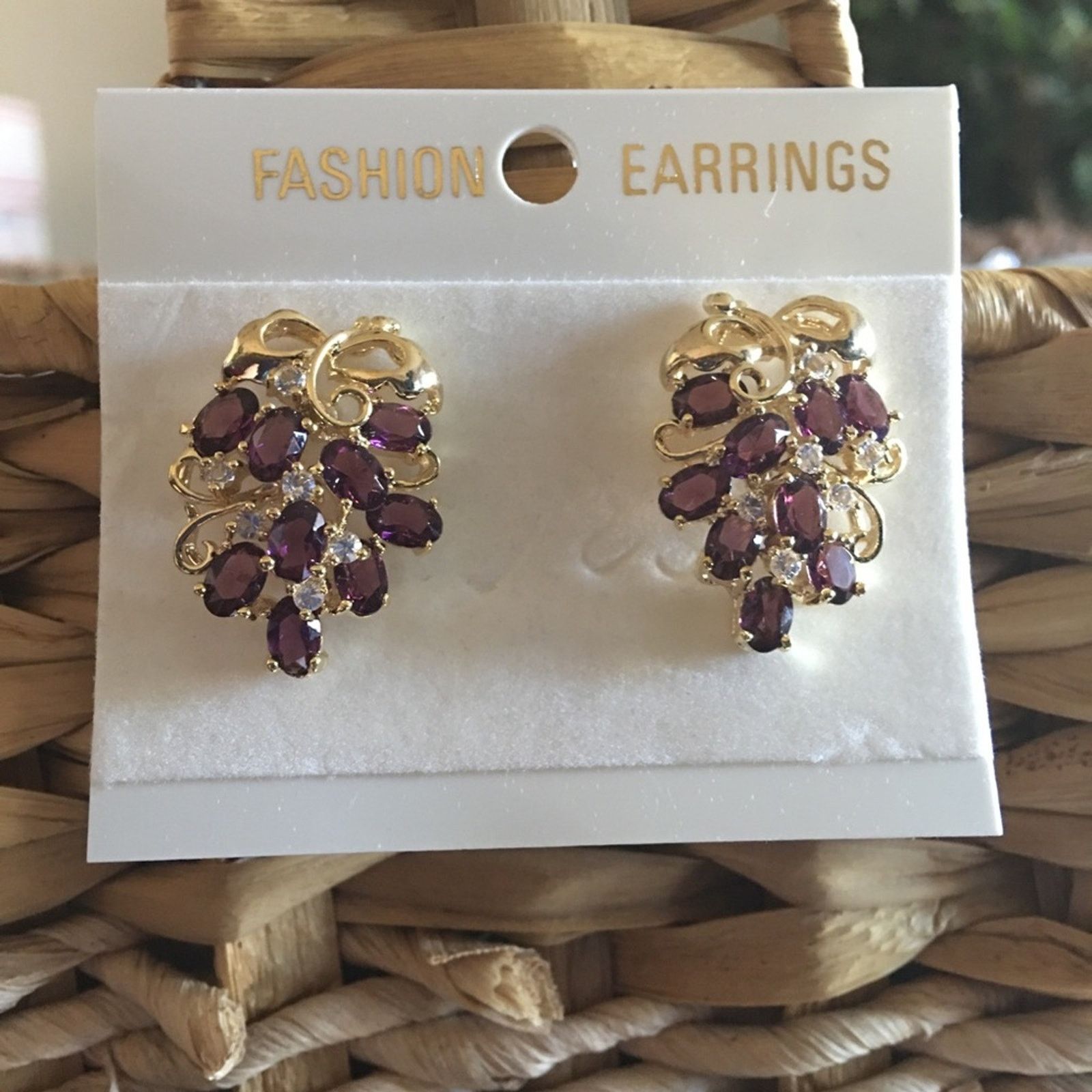 Jewelry Faux Amethyst Gold Tone Cluster Pierced Earrings in Purple, Women's