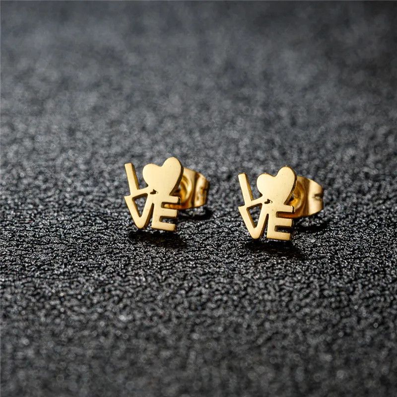 Jewelry Love Letter Stud Earrings Charm Earring Gift Size ONE SIZE - 1 Preview