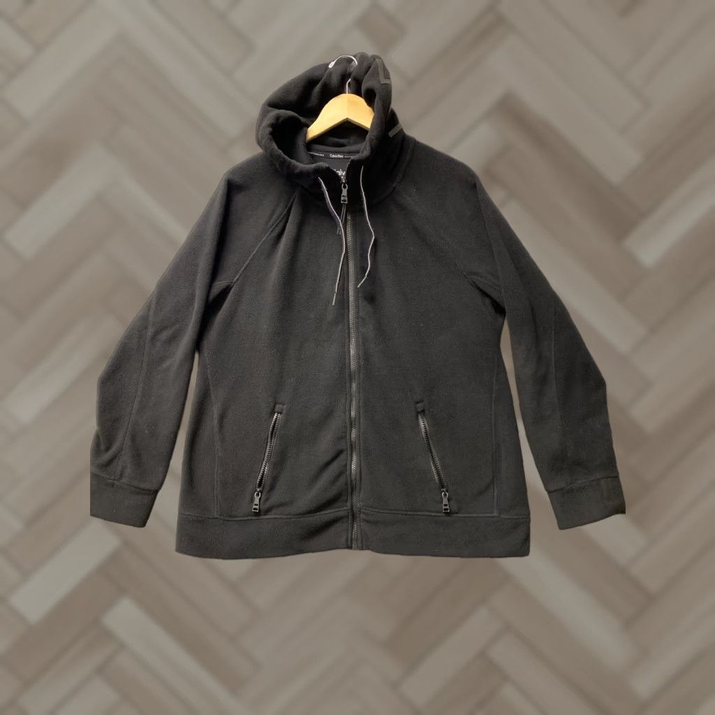 Calvin Klein Calvin Klein Fleece Jacket Hoodie Women XL Black Full Zip with Logo Pockets Activewear Size XL / US 12-14 / IT 48-50 - 1 Thumbnail