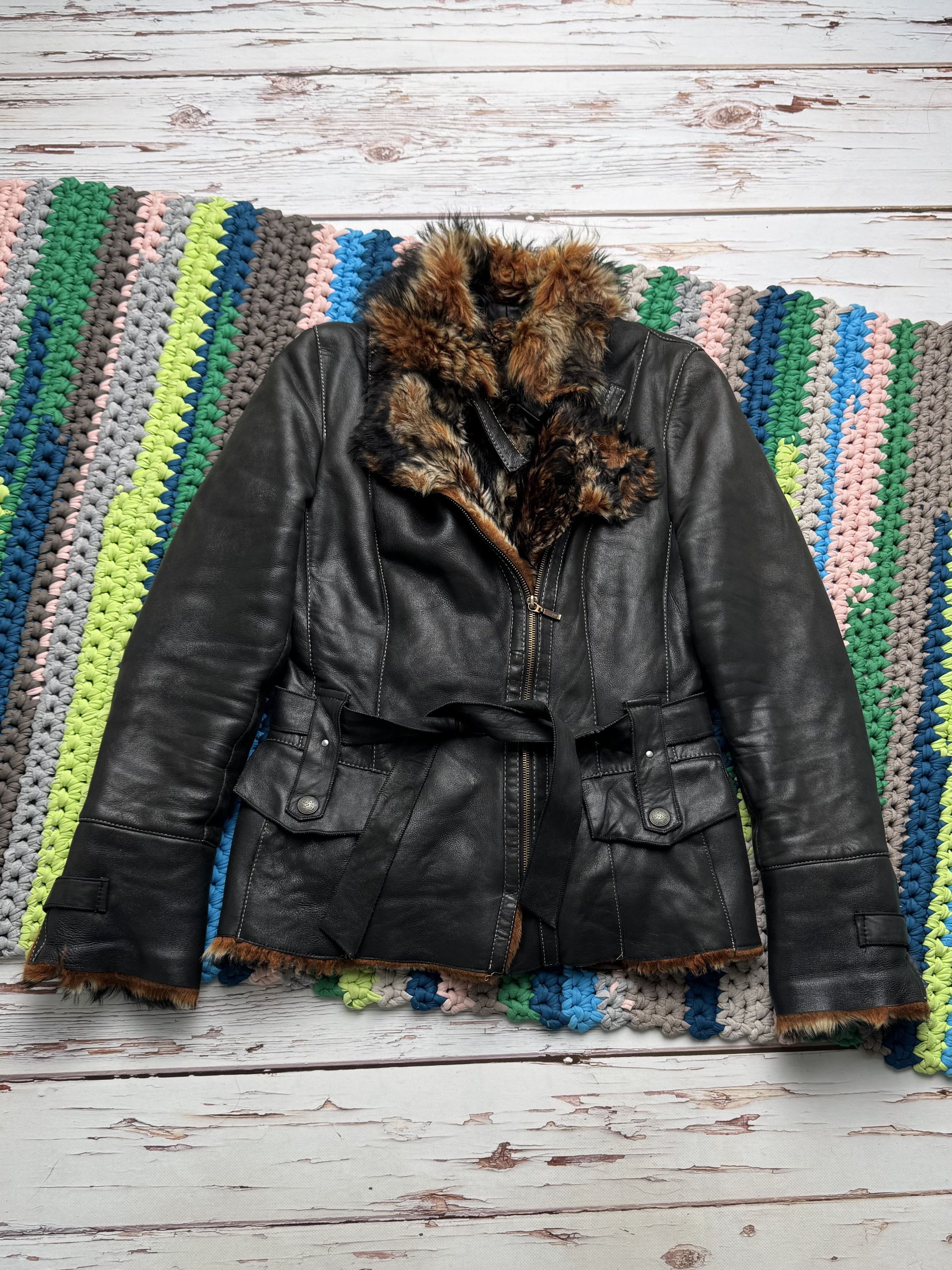 Vintage Vintage Sheepskin Jacket Belted Y2K Moto Biker Coat (ET1) Size S / US 4 / IT 40 - 5 Thumbnail