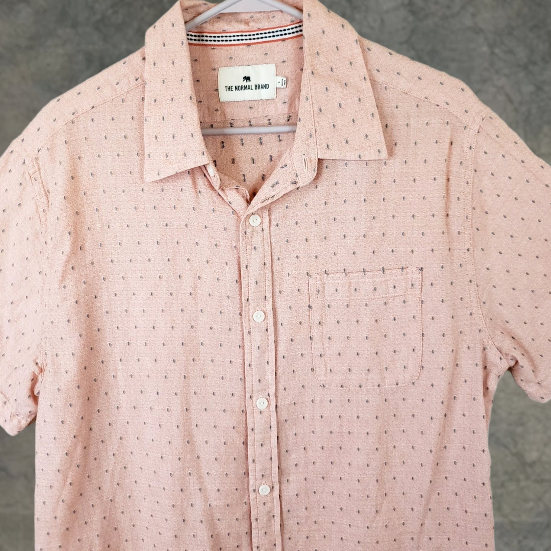 J Brand The Normal Brand Men's L Peach Pink Geometric Short Sleeve Button Up Cotton Shirt Size US L / EU 52-54 / 3 - 1 Thumbnail