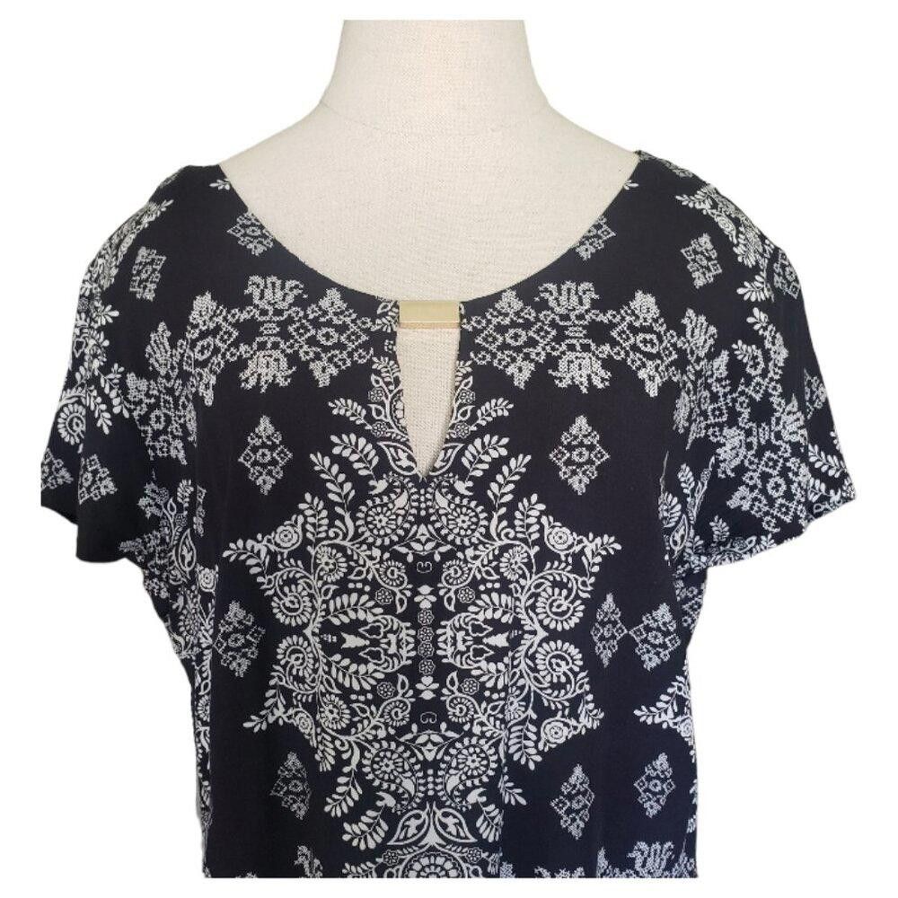 Renuar CT693 Renaur Black & White Floral Pattern Sleeveless Dress S Size S / US 4 / IT 40 - 2 Thumbnail