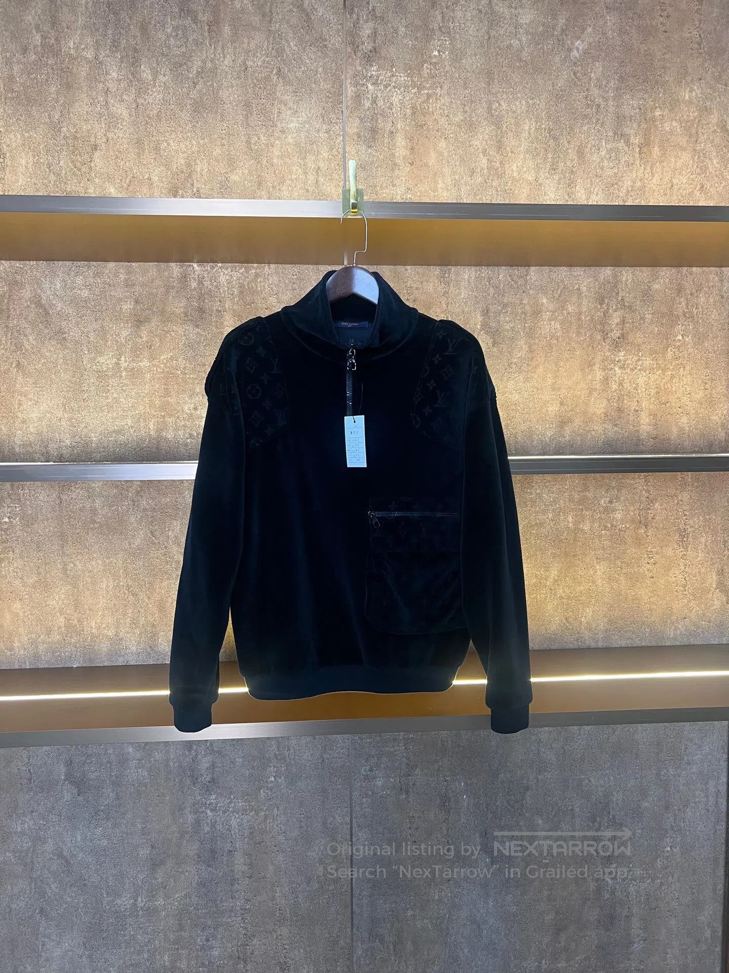 Louis Vuitton Louis Vuitton Black Velvet Embossed Logo Half-Zip Top| Size M / US 6-8 / IT 42-44 - 1 Thumbnail