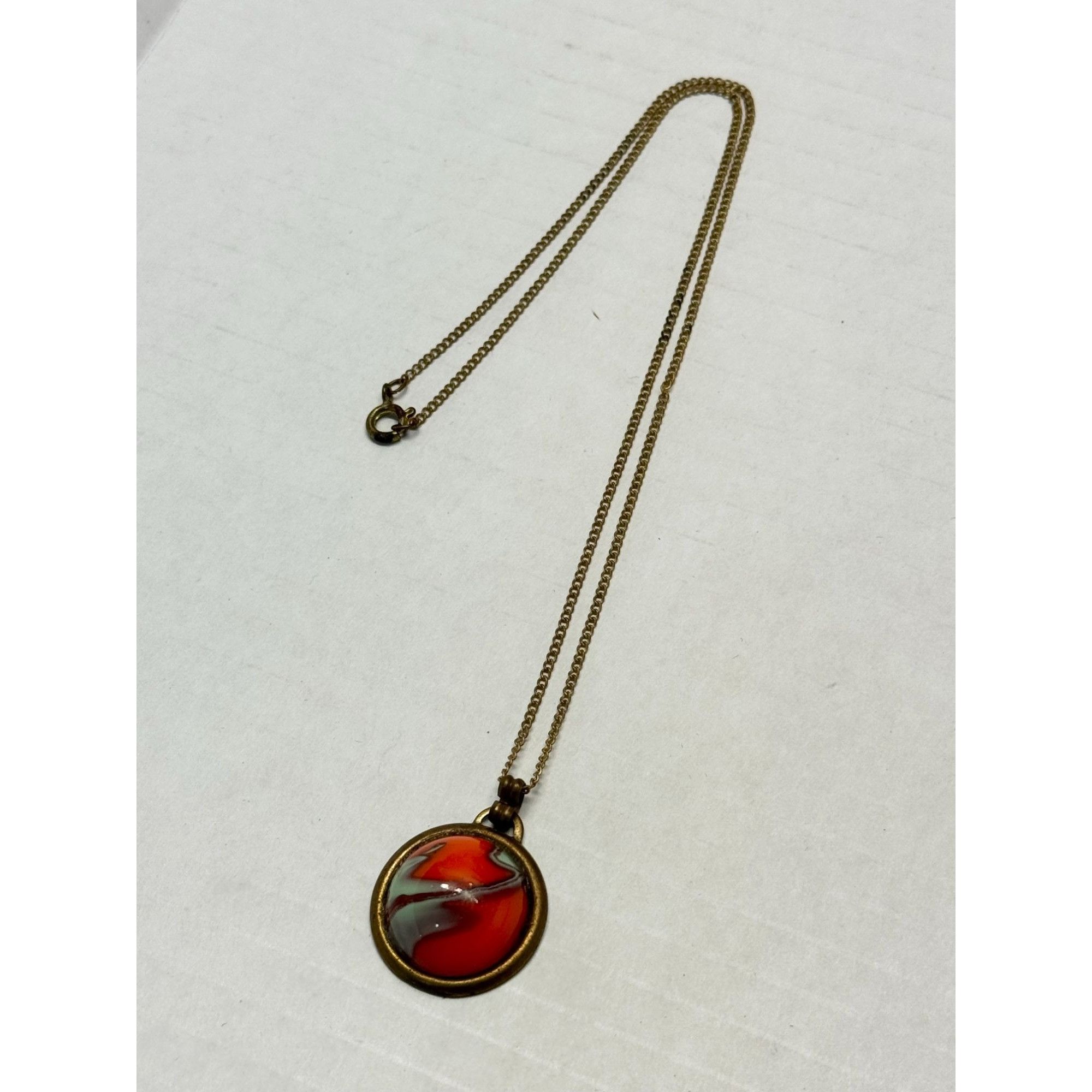 Vintage Estate art deco orange art glass pendant charm necklace Size ONE SIZE - 3 Thumbnail