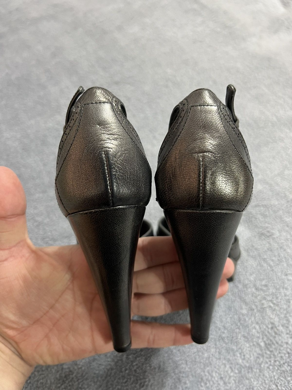 Prada Prada Metallic Leather Peep Toe Platform Heels Ankle Strap Size US 6 / IT 36 - 9 Thumbnail