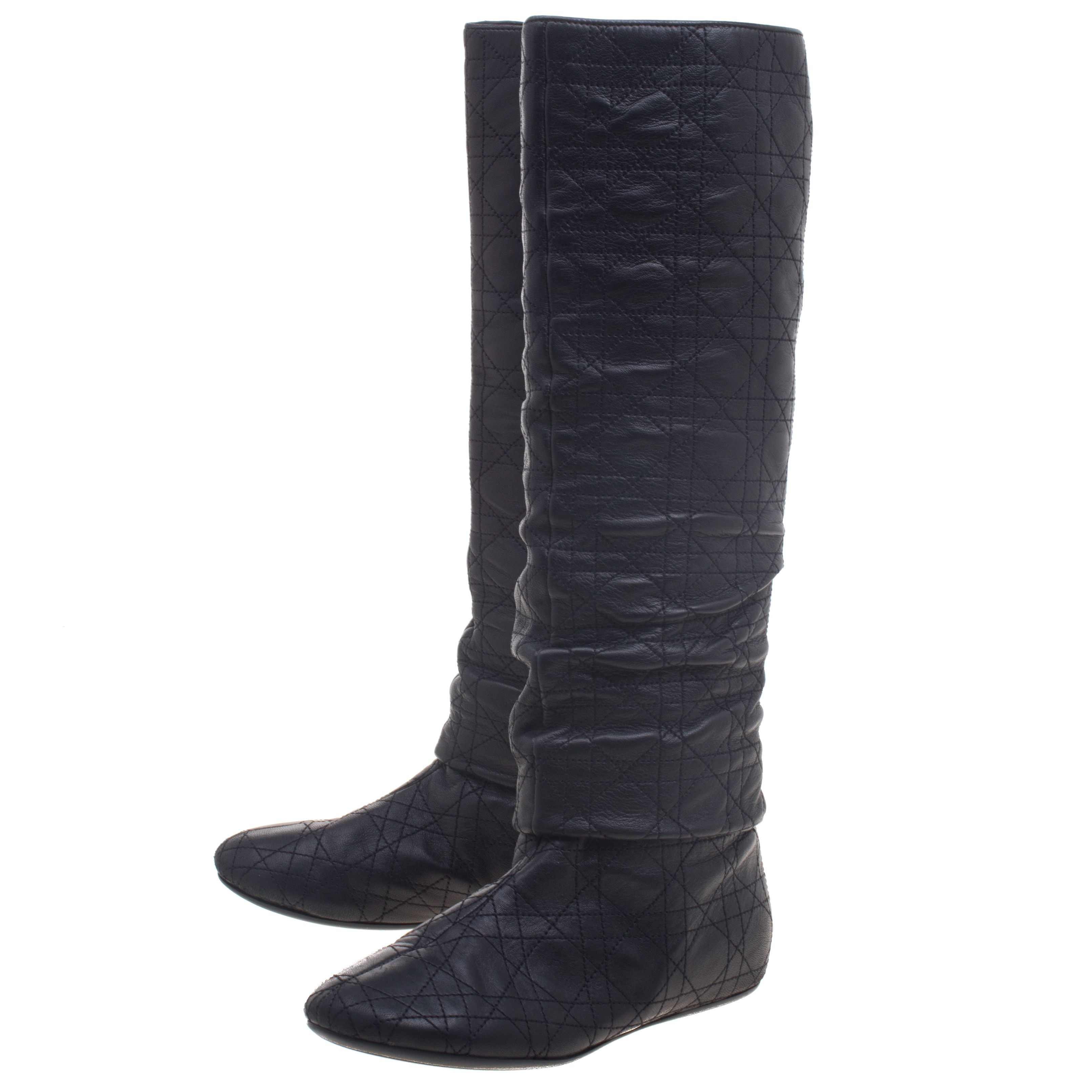 Dior DIOR Boots Leather Shoes Knee Black Cannage Quilted Sz 36 Size US 6 / IT 36 - 5 Thumbnail