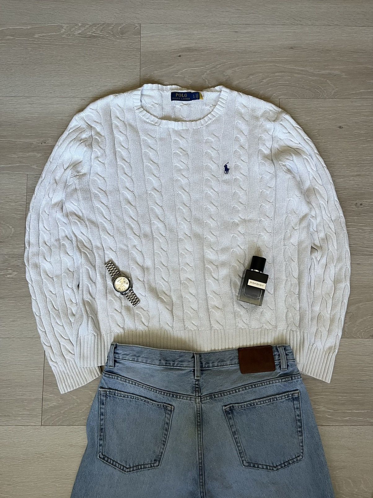 Ralph Lauren Klassischer weißer Cable Knit Sweater– Größe L – Top Zustand Size US L / EU 52-54 / 3 - 2 Thumbnail