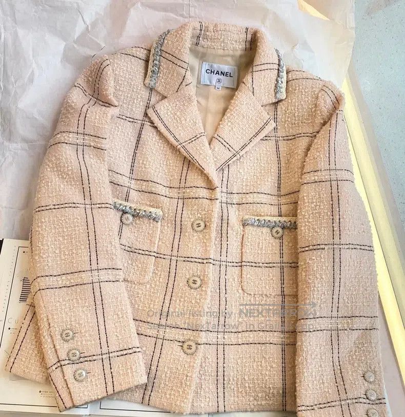 Chanel Chanel 21B nude pink checkered tweed coat Size S / US 4 / IT 40 - 2 Thumbnail