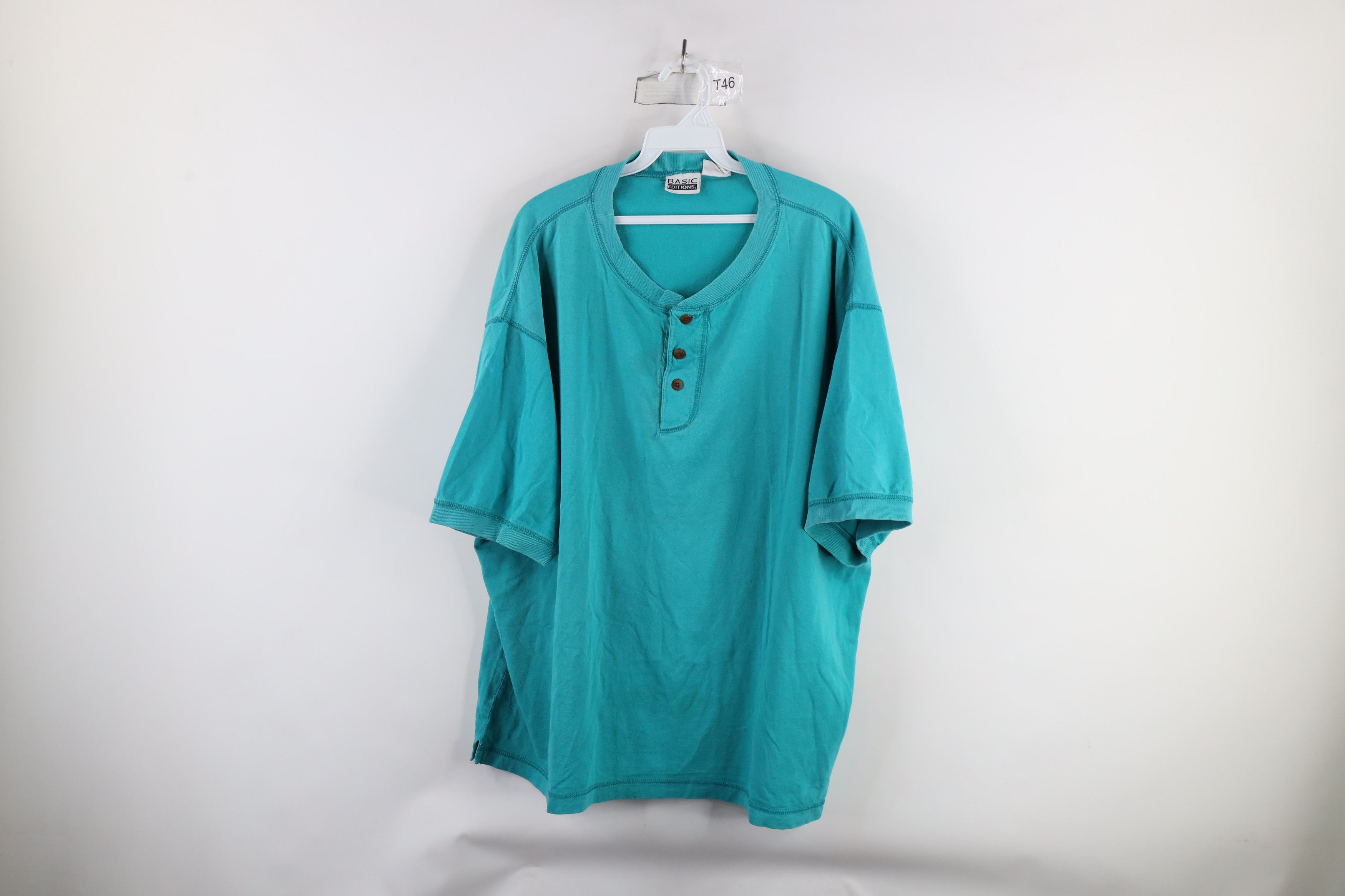 Vintage Vintage 90s Streetwear Short Sleeve Henley T-Shirt Teal Size US XXL / EU 58 / 5 - 1 Thumbnail