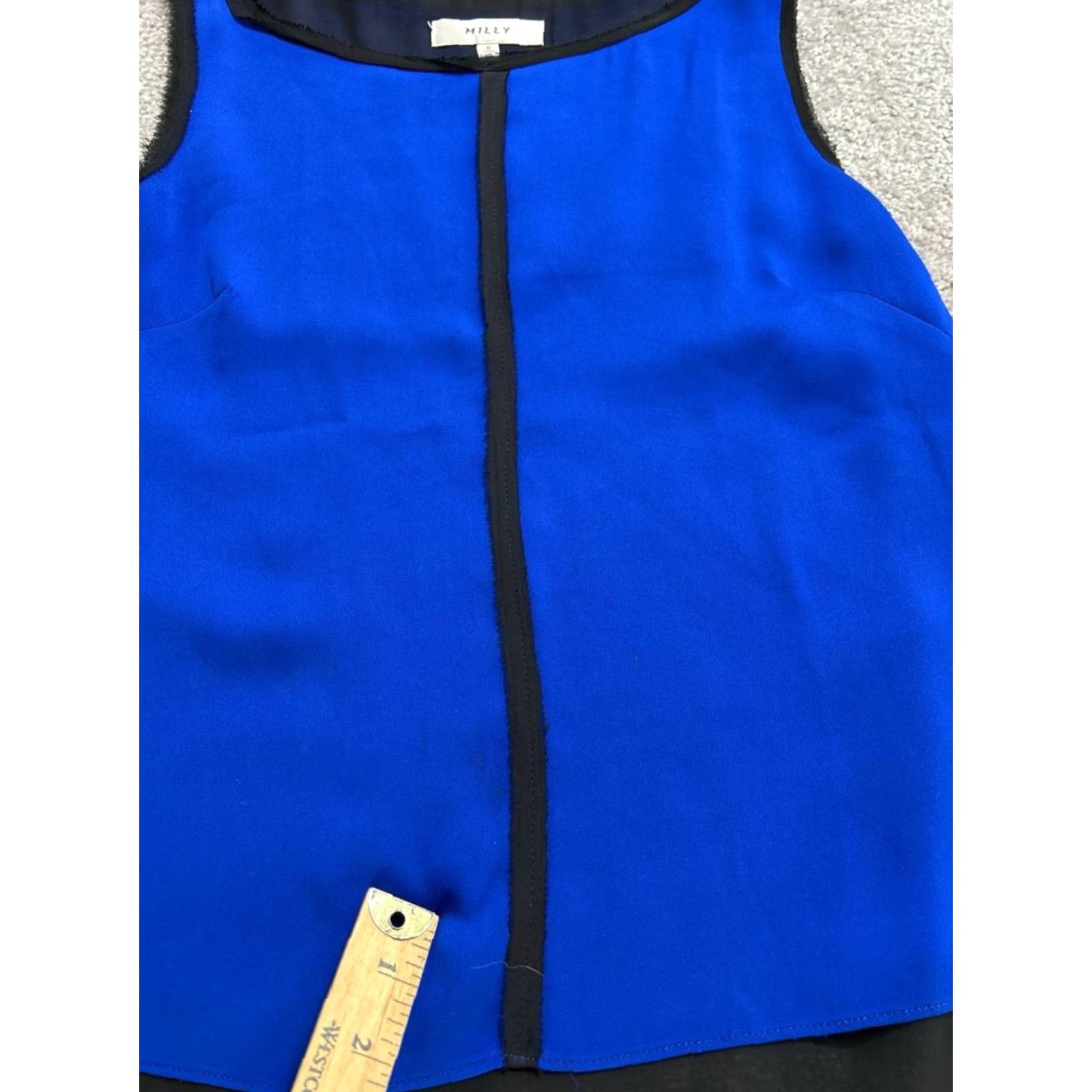 MILLY MILLY Tank Shirt Womens 0 Blue Silk Stretch Lined Round Neck Contrast Trim Casual Size XS / US 0-2 / IT 36-38 - 5 Thumbnail