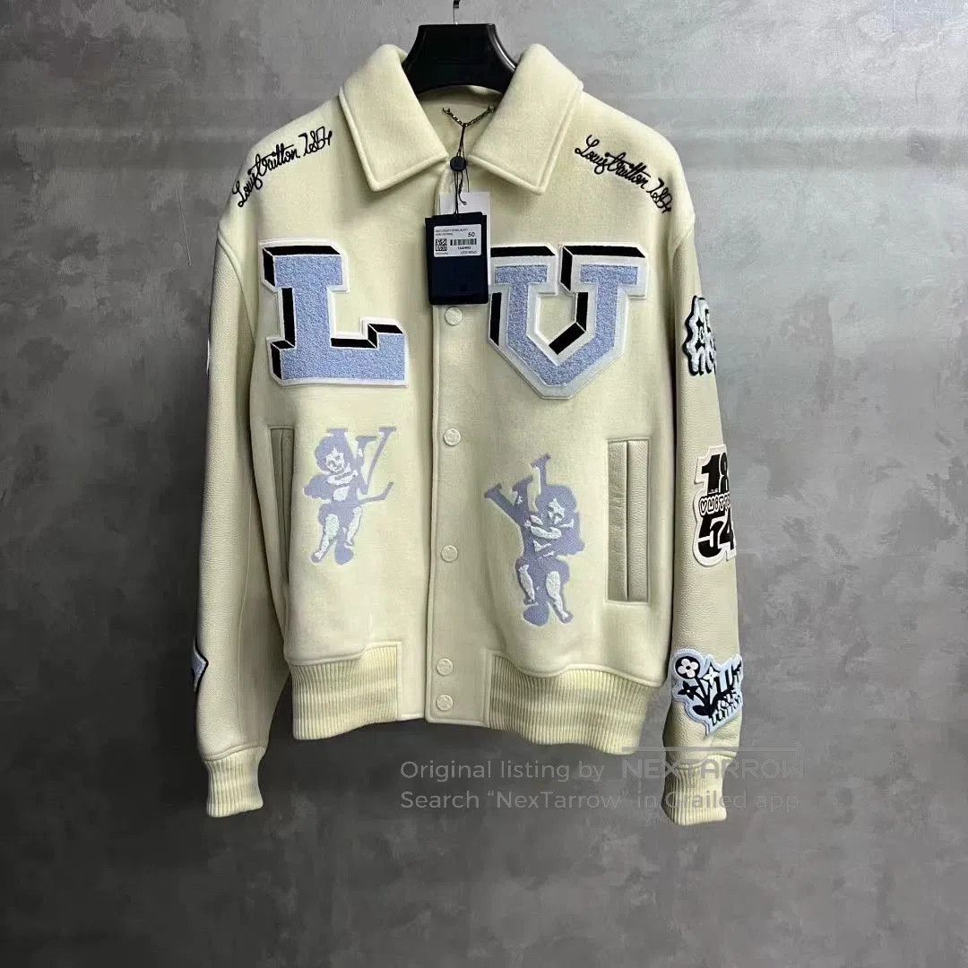 Louis Vuitton mixed logo white leather baseball jacket. Size US L / EU 52-54 / 3 - 1 Thumbnail