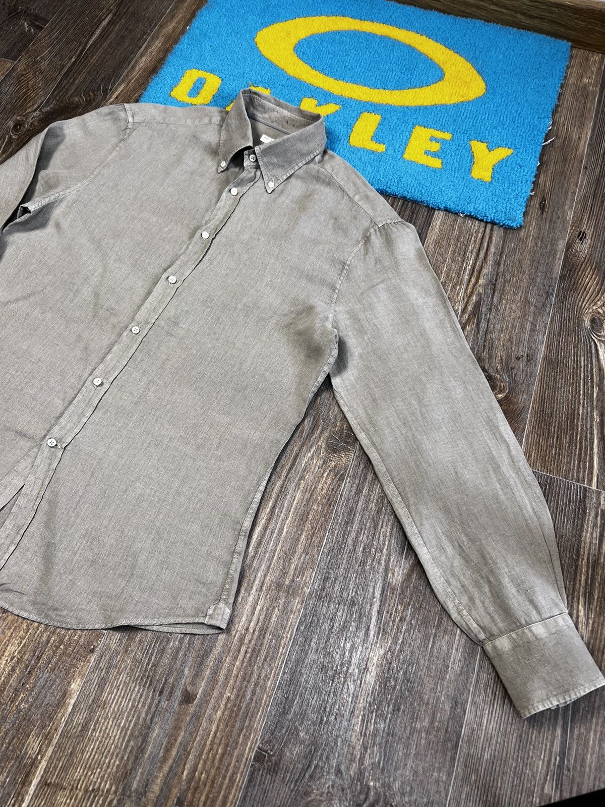 Brunello Cucinelli Brunello Cucinelli Linen Grey Buttons Up Long Sleeve Shirt Size US XL / EU 56 / 4 - 7 Thumbnail