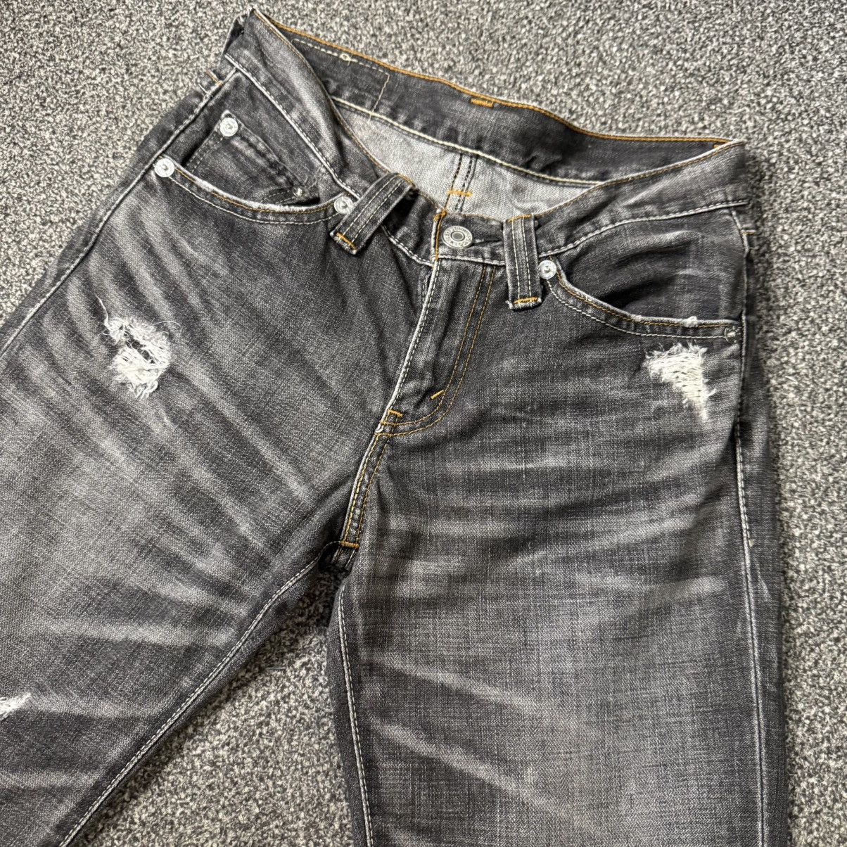 Beauty Beast 🔥 Vintage Flared y2k Levis 708 Black Distressed Denim Size US 30 / EU 46 - 3 Thumbnail