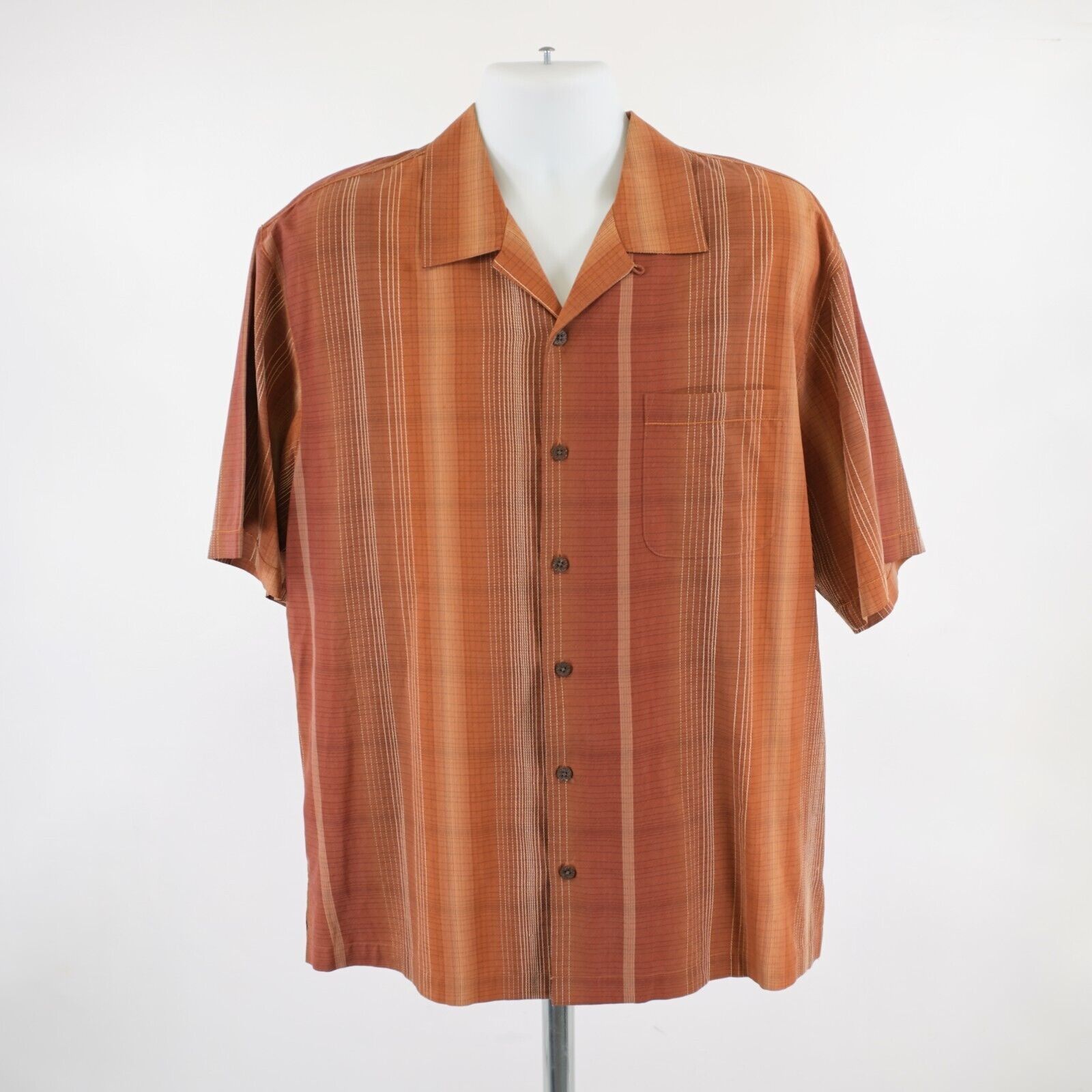 Tommy Bahama Tommy Bahama Orange Brown Silk Hawaiian Large Collared Dress Size US L / EU 52-54 / 3 - 4 Thumbnail