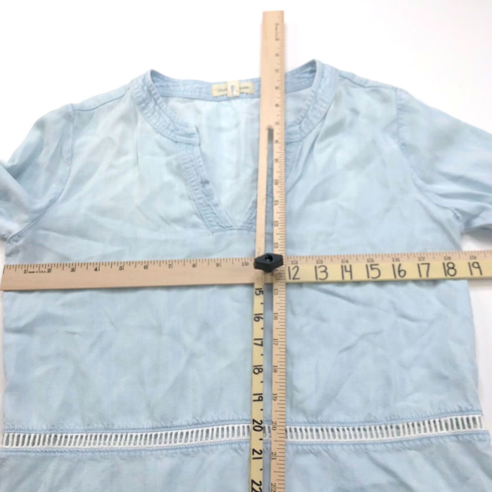 Bell Cloth & Stone Blouse Shirt V-Neck Bell Sleeve Chambray Lyocell Blue Small Womens Size S / US 4 / IT 40 - 5 Thumbnail