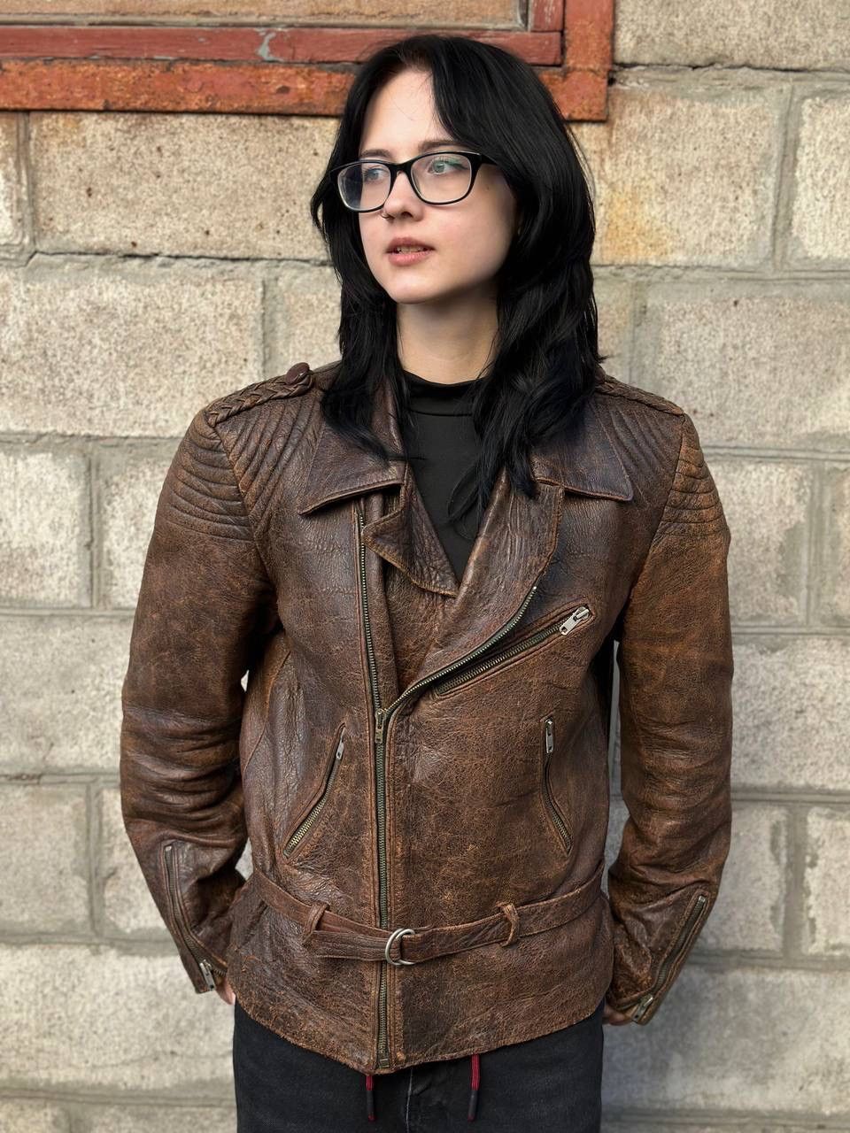 Leather VTG Mans Leather Jacket 80-70s Dark Brown Size M Y2K Trashed Size US M / EU 48-50 / 2 - 2 Thumbnail