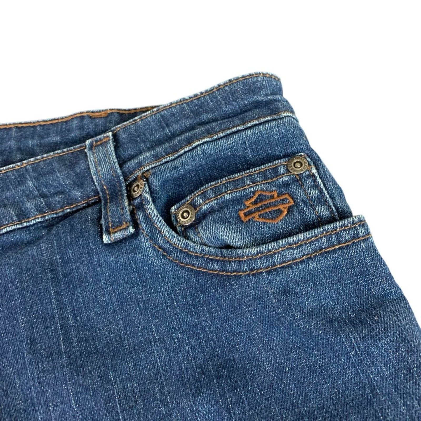 Harley Davidson × Vintage Harley Davidson Y2K Embroidered Bikercore Blue Jeans Size 36" / US 14 / IT 50 - 4 Thumbnail