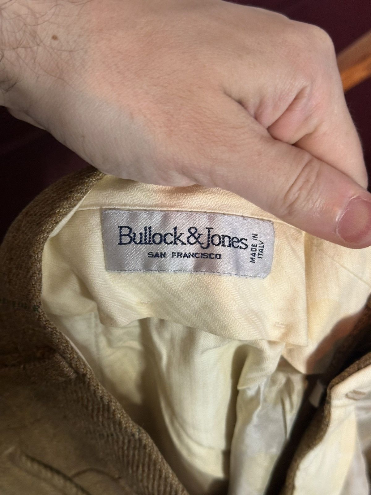Bullock & Jones Vintage tan check heavy wool Italian cuffed pants Size US 35 - 9 Thumbnail