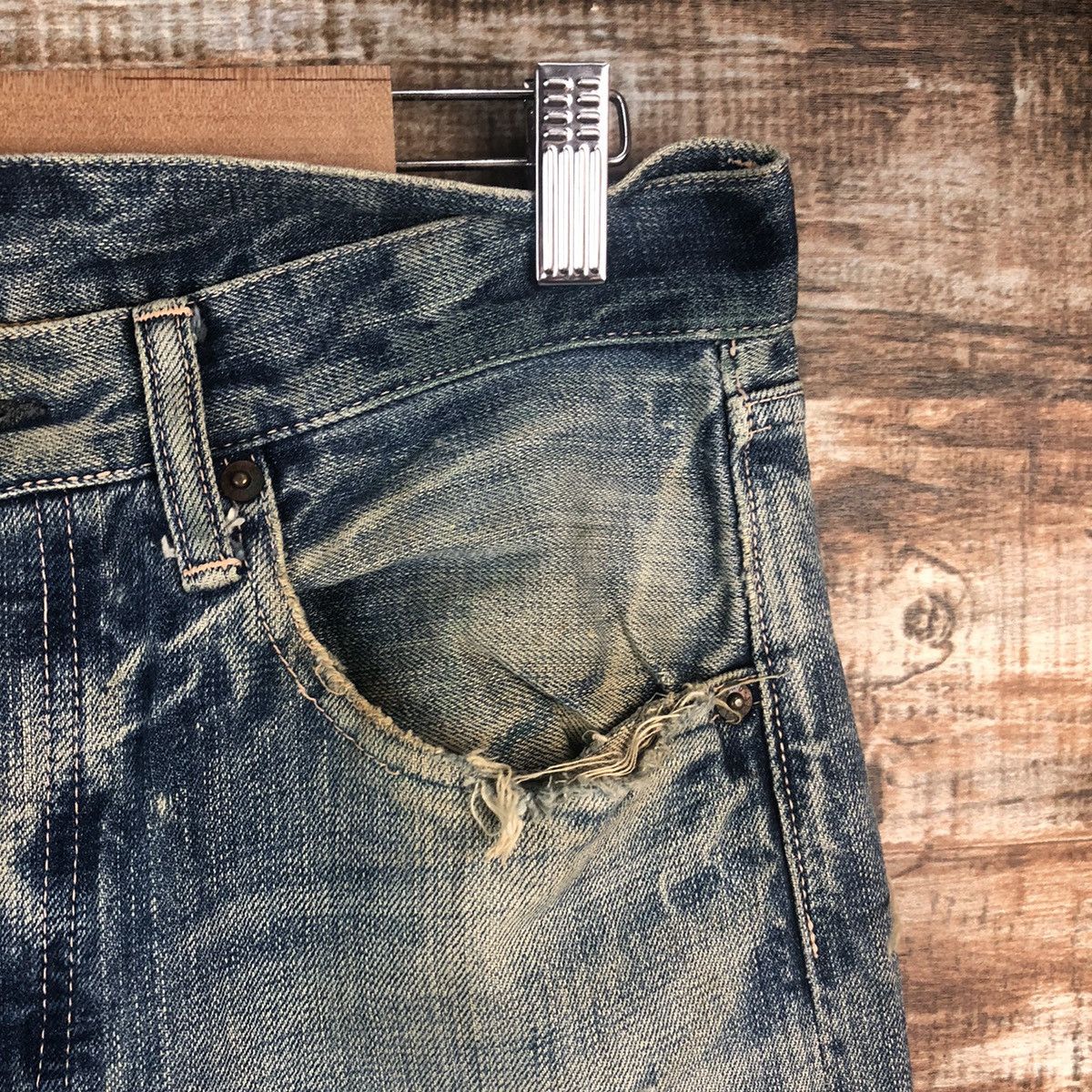 Japanese Brand DL Japanese Brand Blue Distressed Denim Pants #C089 Size US 31 - 8 Thumbnail