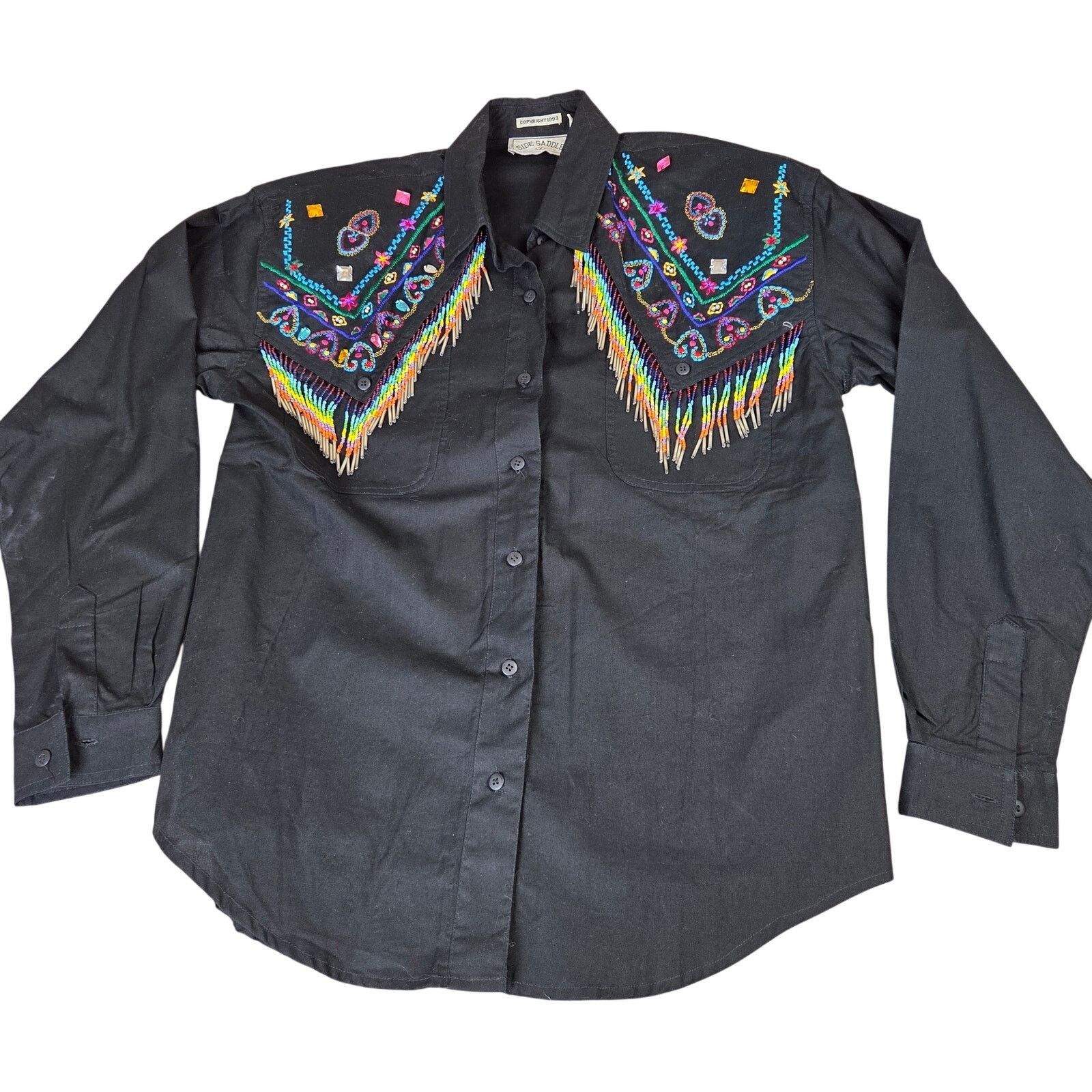 Vintage Side Saddle 1993 Beaded Western Fringe Shirt Size M / US 6-8 / IT 42-44 - 1 Thumbnail