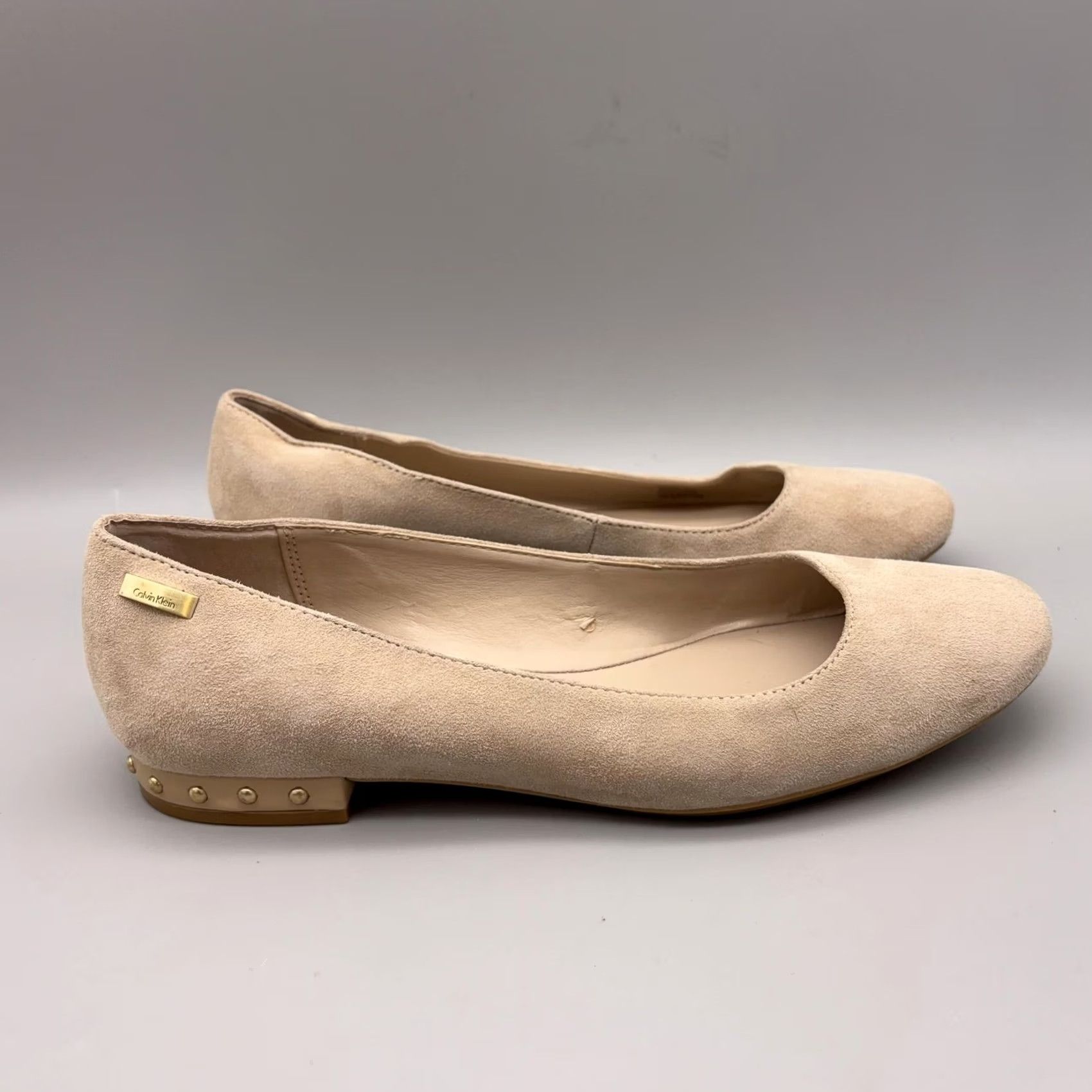 Calvin Klein Calvin Klein Flats Womens Size 7 Beige Suede Ballet Stud Heel Frederica Shoes Size US 7 / IT 37 - 7 Thumbnail