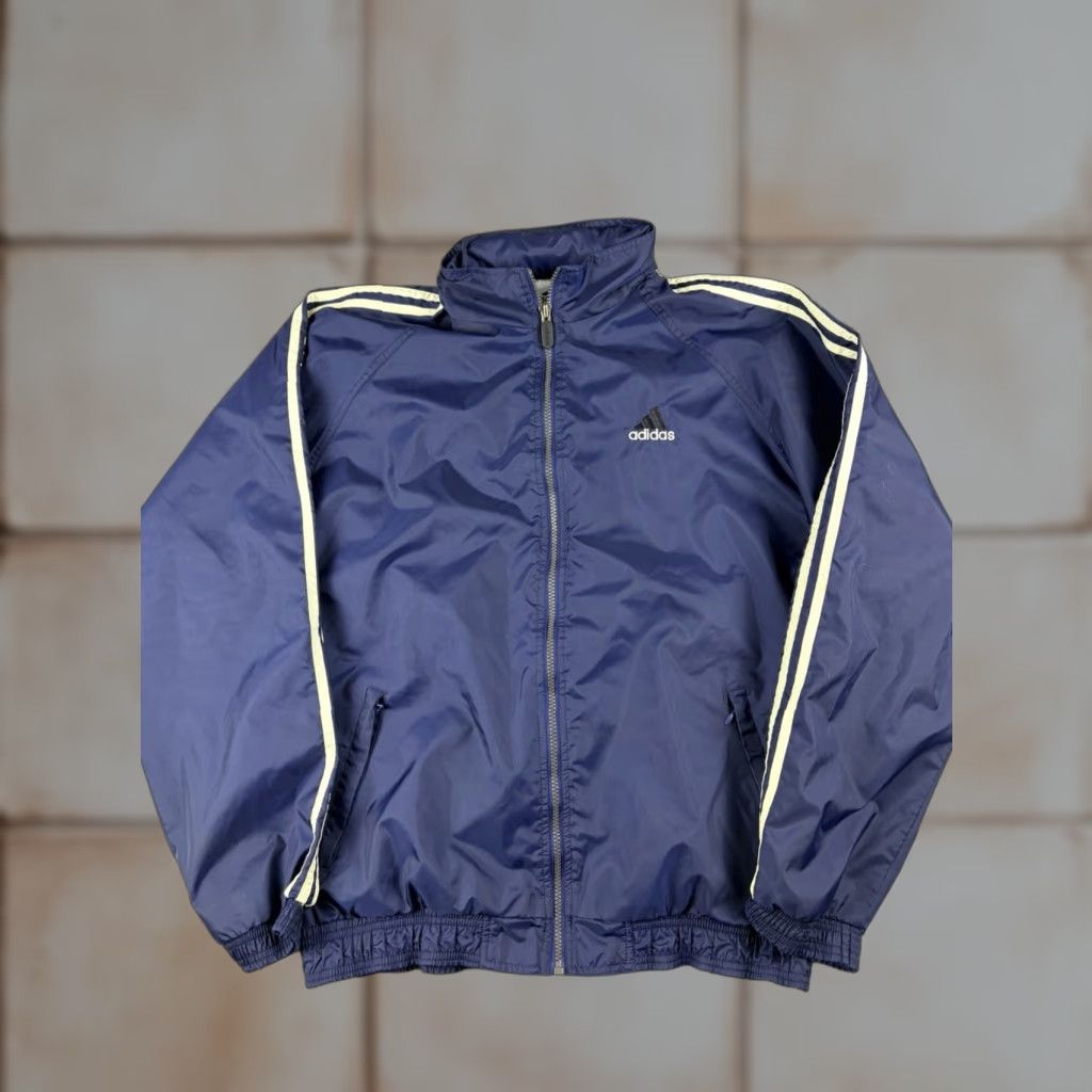 Adidas VINTAGE Adidas Windbreaker Men’s L Blue Hooded 90s Nylon Zip Embroidered Logo Packable Jacket Regular Size US L / EU 52-54 / 3 - 1 Thumbnail
