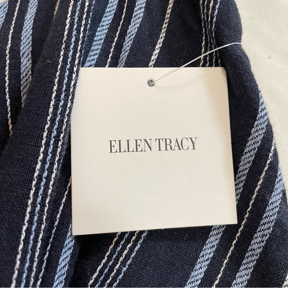 Ellen Tracy NWT New $129 Ellen Tracy Tie Front Linen Blend Navy Stripe Size XS / US 0-2 / IT 36-38 - 7 Thumbnail