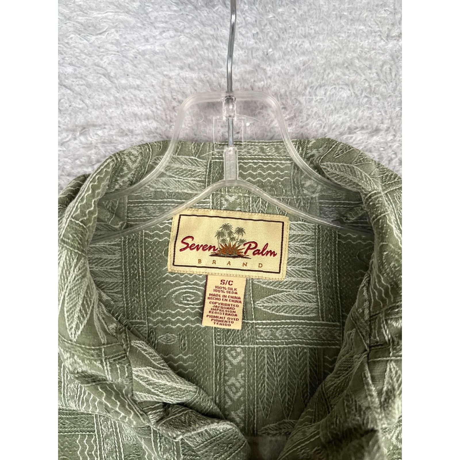 Vintage Seven Palm Shirt Men Small Green Surfboard Geometric Hawaiian Up 100% Silk Size US S / EU 44-46 / 1 - 7 Thumbnail