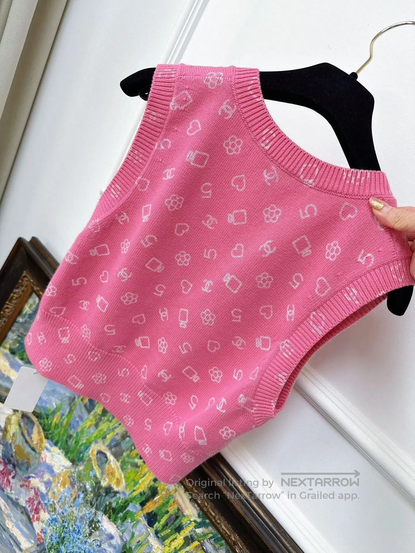 Chanel Chanel 23C Pink White Embroidered Knit Vest. Size XS / US 0-2 / IT 36-38 - 8 Thumbnail