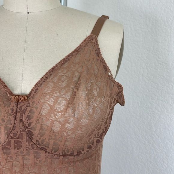 Dior RARE Dior Vintage Kardashian Nude Sheer Monogram Bodysuit 50 Size ONE SIZE - 3 Thumbnail