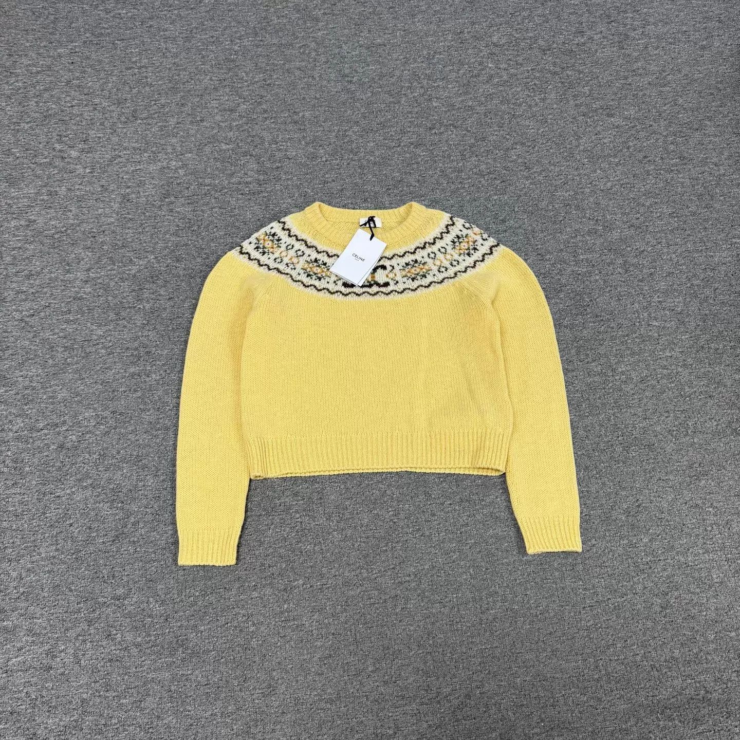 Celine Celine Fair Isle Yellow Crewneck Short Sweater Size M / US 6-8 / IT 42-44 - 1 Thumbnail