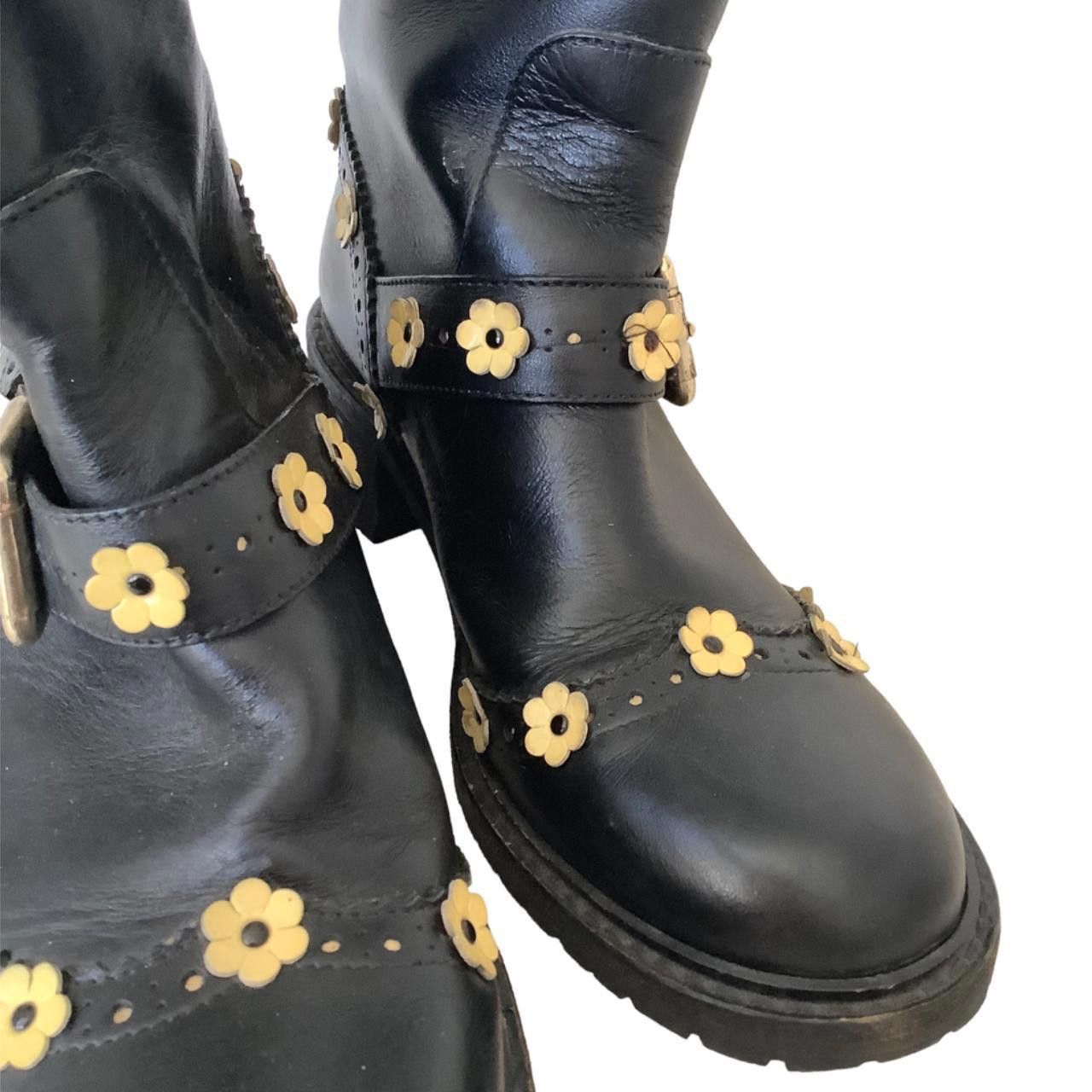 Valentino Valentino Red Leather Yellow Flower Boot 7.5 US Size US 7.5 / IT 37.5 - 2 Thumbnail