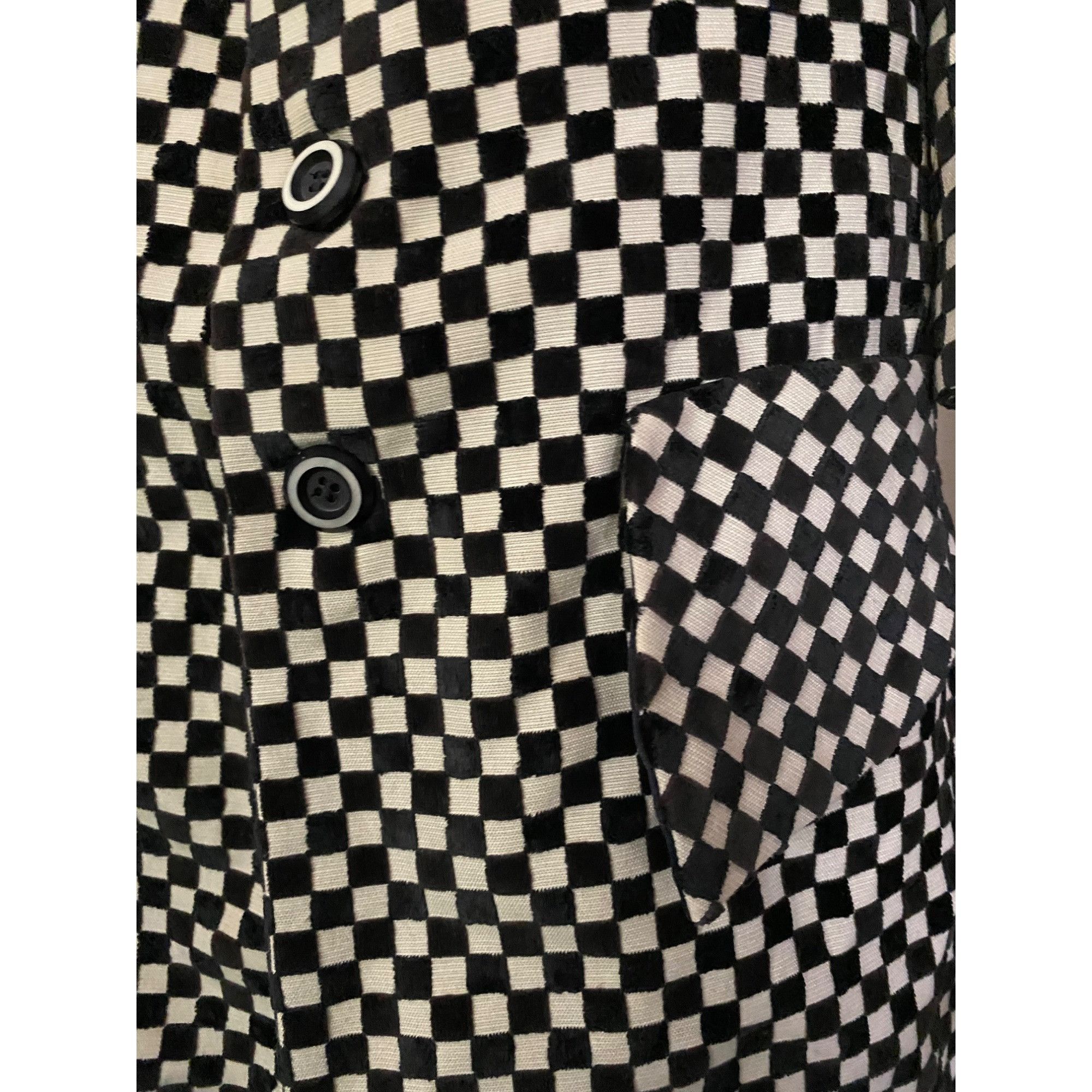 Vintage Rik Villa S 4 Jacket Coat Checkerboard Black White Fur Colla Size S / US 4 / IT 40 - 8 Thumbnail