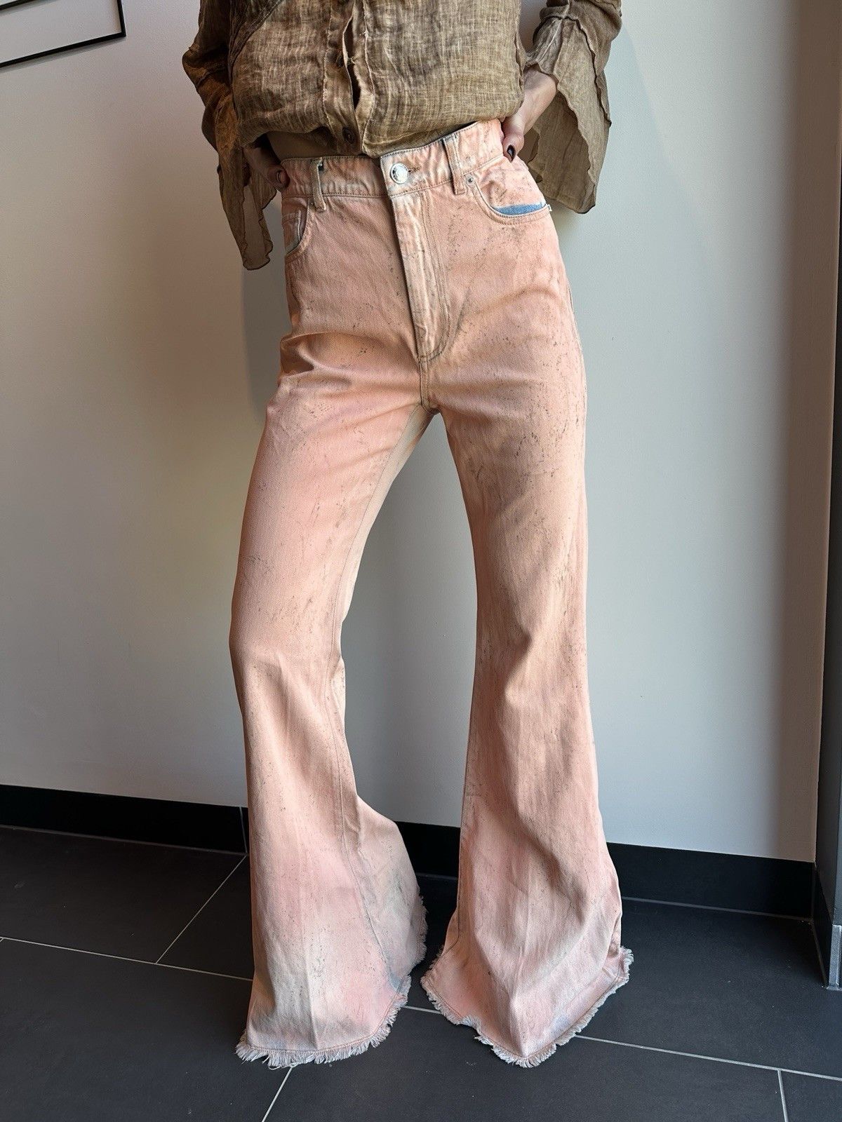 Sportmax Sportmax Fedra Flared High Waist Denim Paint Effect Jeans Size 26" / US 2 / IT 38 - 1 Thumbnail
