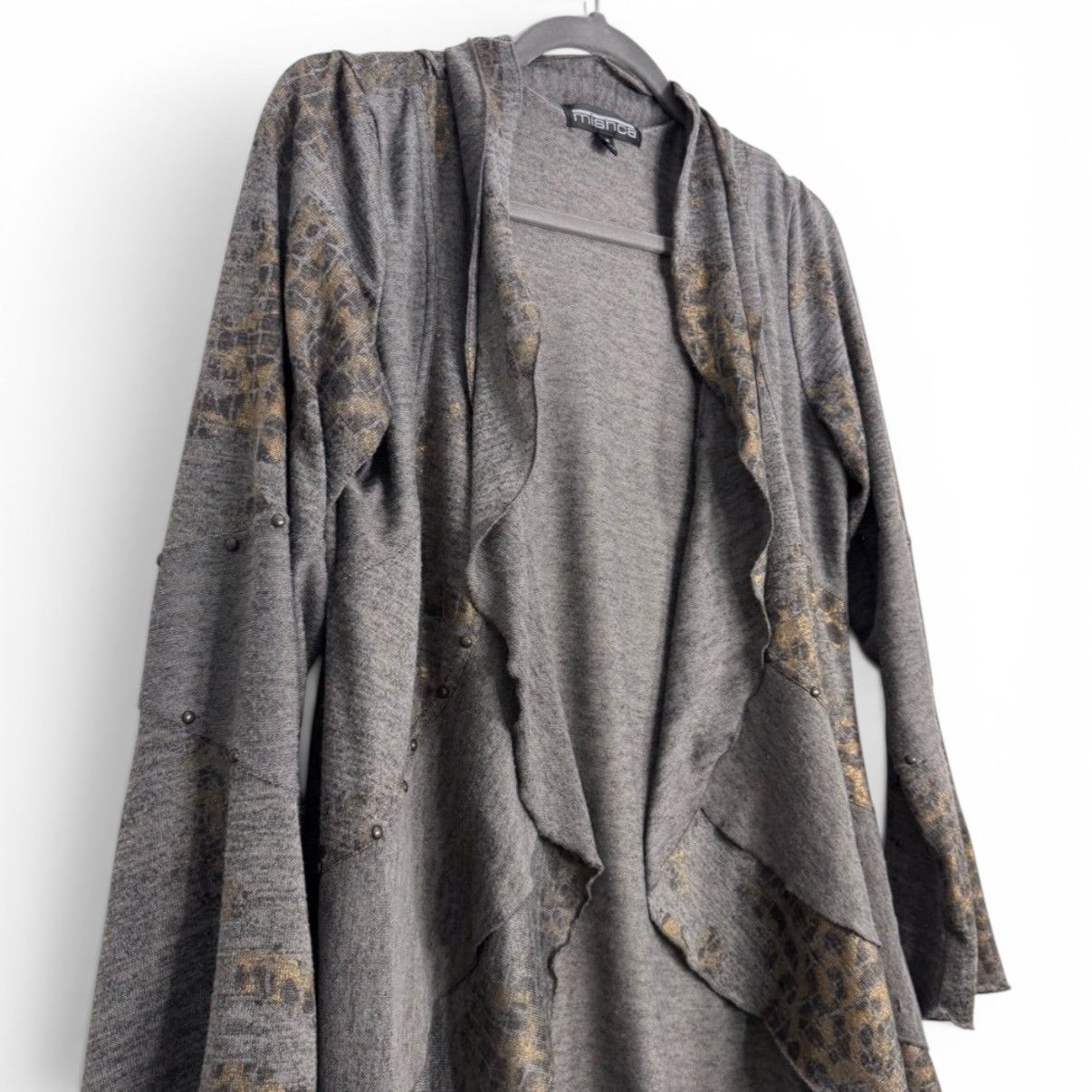 Other Vintage Mischa Leopard Print Gold Studded Ruffle Cardigan Size M / US 6-8 / IT 42-44 - 2 Thumbnail