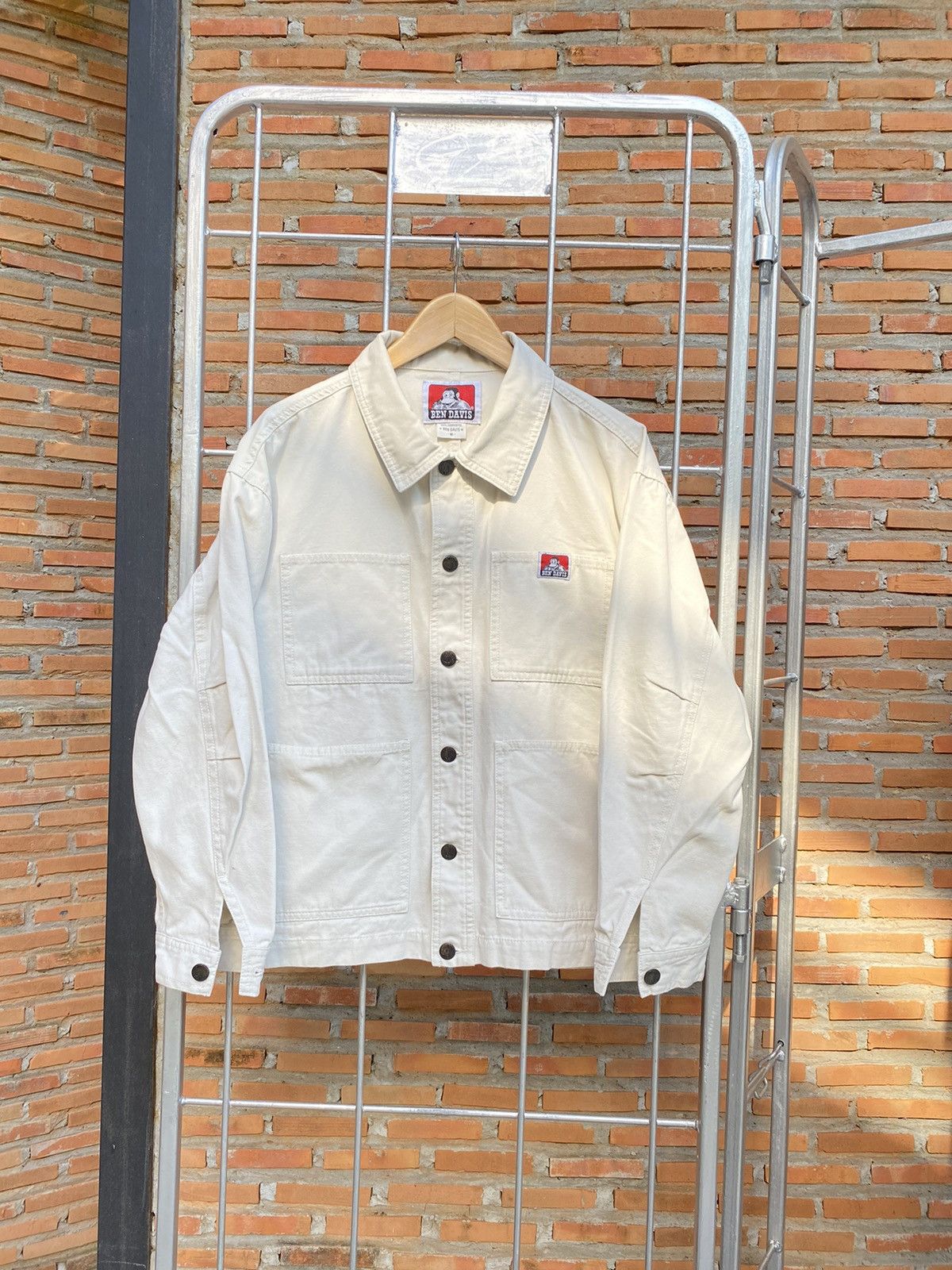 image of Ben Davis Ben Devis White Denim 4 Pocket Workjacket, Men's (Size Medium)