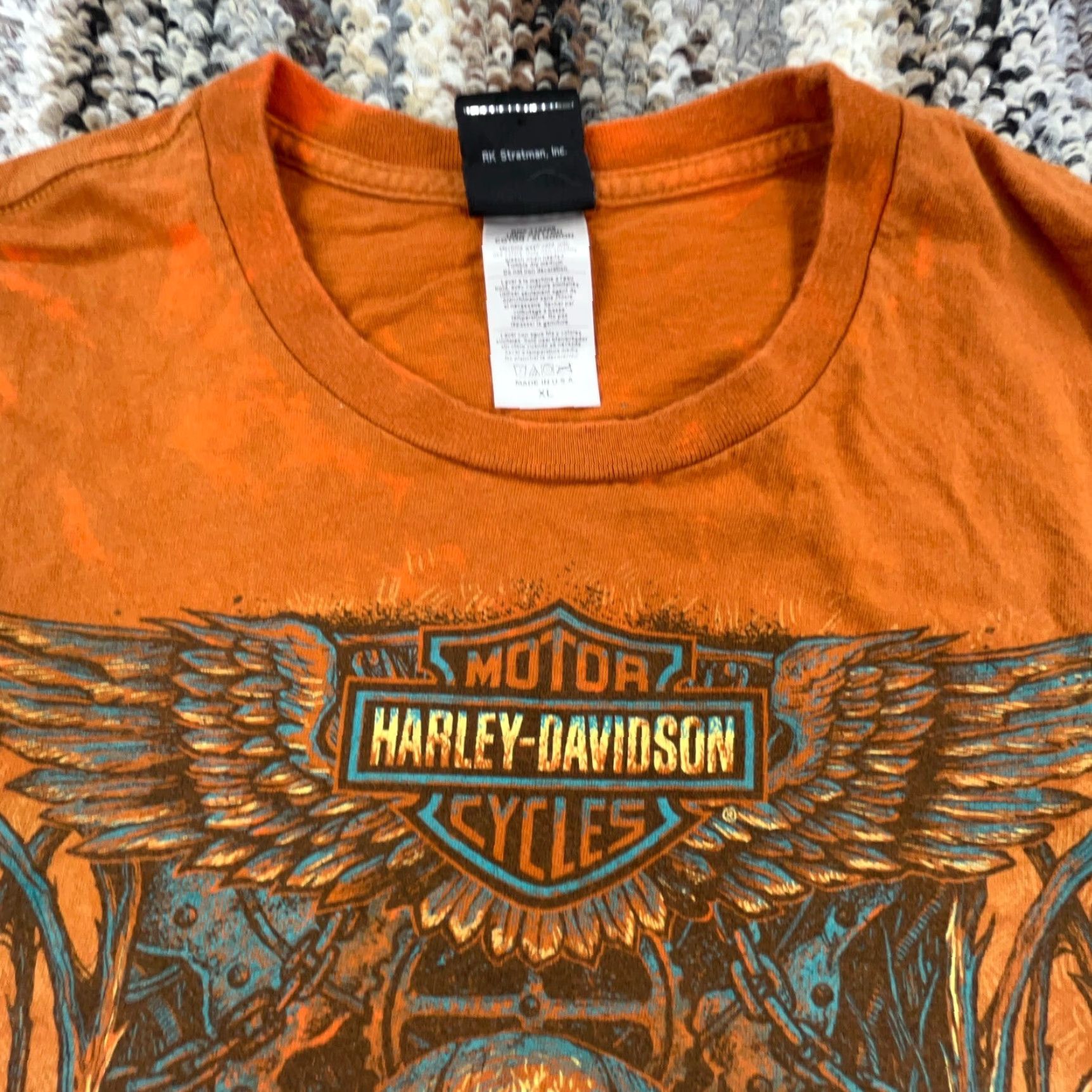 Harley Davidson Harley-Davidson Shirt Men XL Orange Tee Faded Skull Wings 80s Retro Logo Graphic T-Shirt Size US XL / EU 56 / 4 - 4 Thumbnail