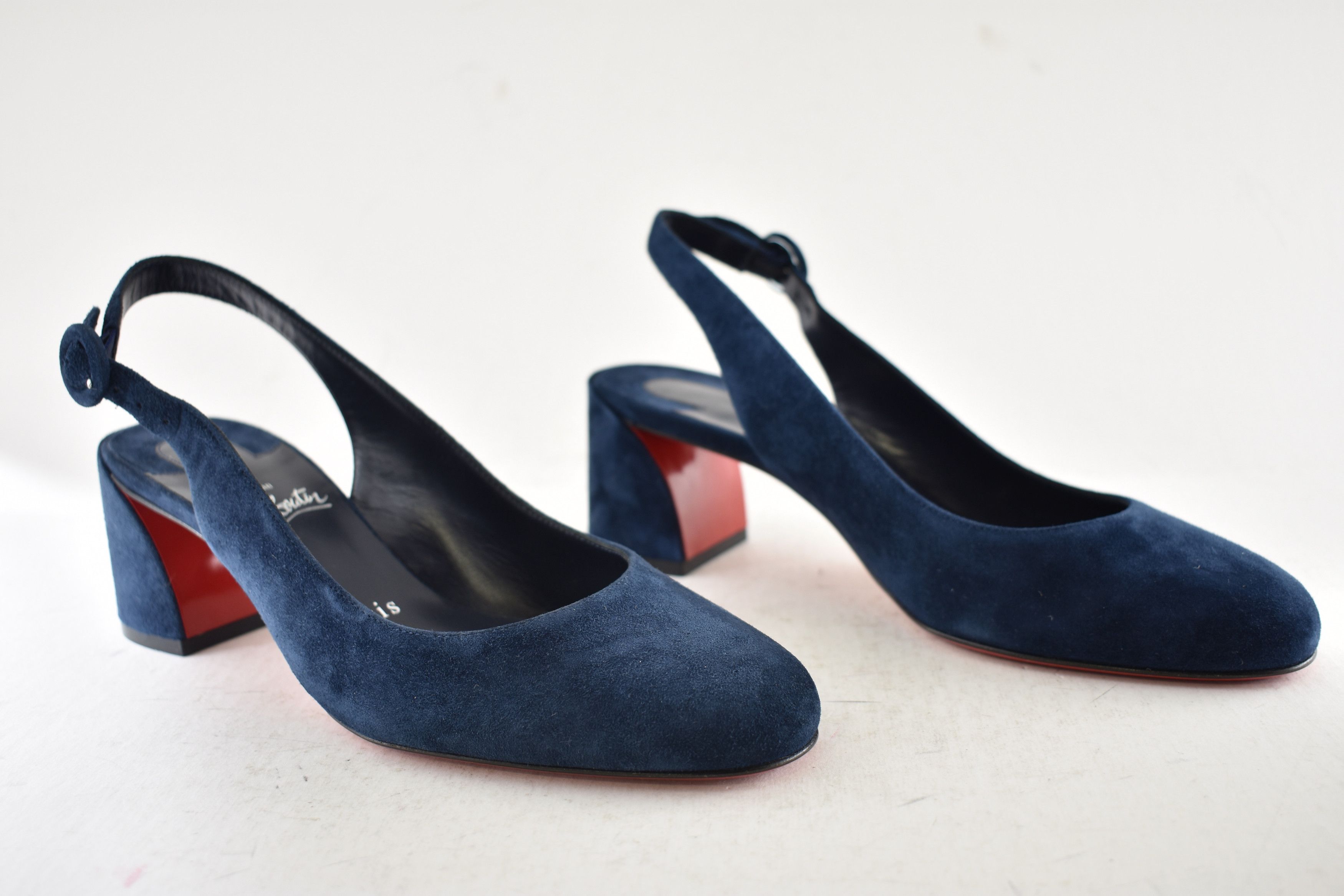Christian Louboutin So Jane Sling 55 Marine Blue Slingback Sandal Block Heel 36 Size US 6 / IT 36 - 4 Thumbnail