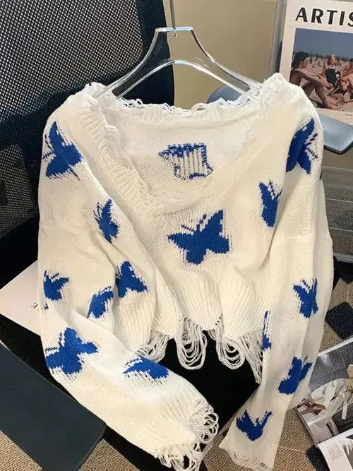 Japanese Brand Deeptown Korean Fashion Graphic Knitted Sweater Size ONE SIZE - 4 Thumbnail