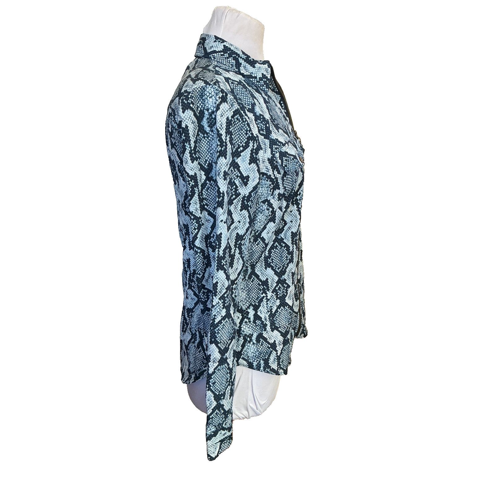 Michael Kors MICHAEL KORS TURQUOISE BLUE SNAKESKIN LONG SLEEVE ZIP BLOUSE Size S / US 4 / IT 40 - 5 Thumbnail