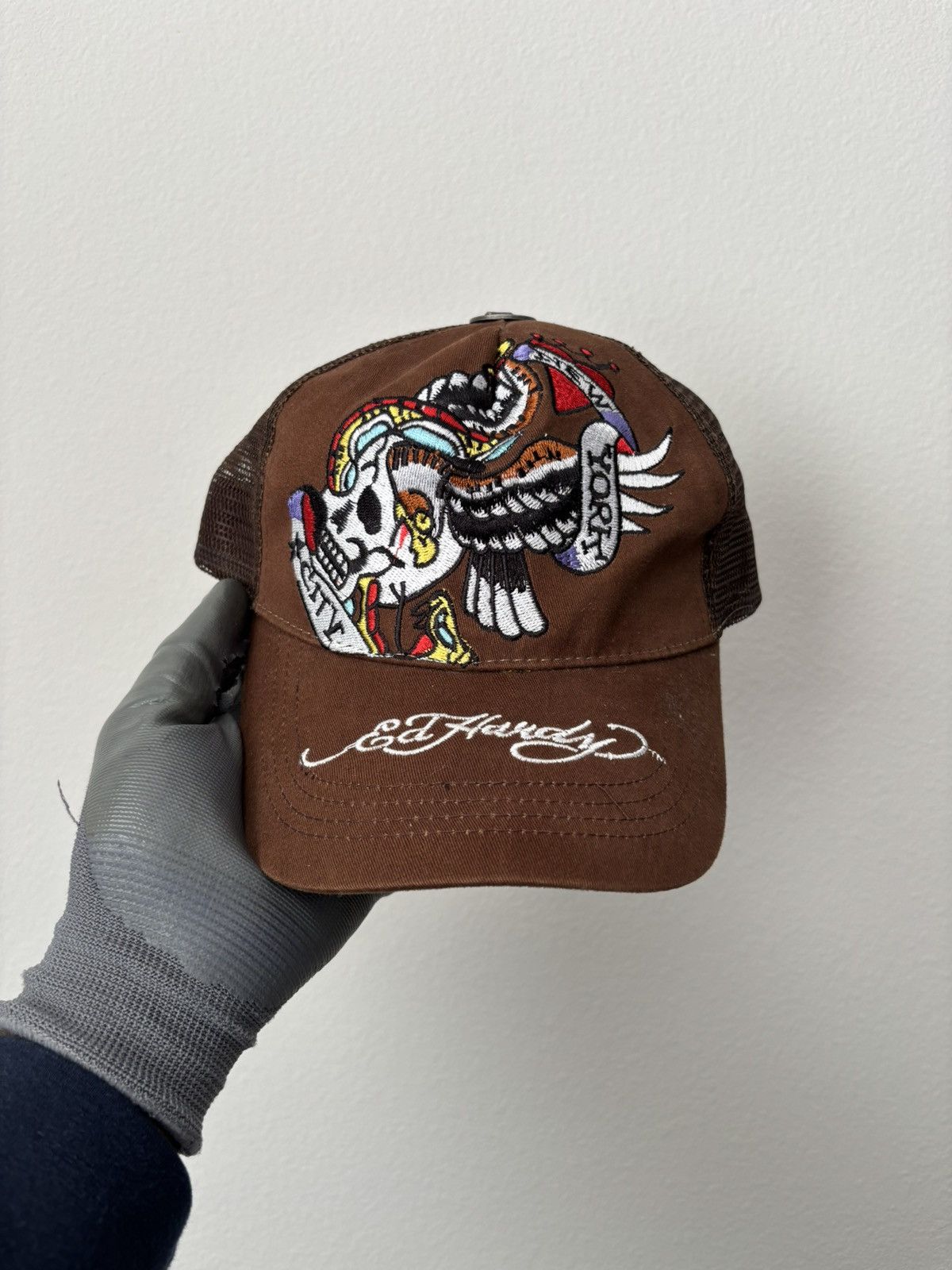 Ed Hardy × Christian Audigier Embroidery Skull Trucker Cap