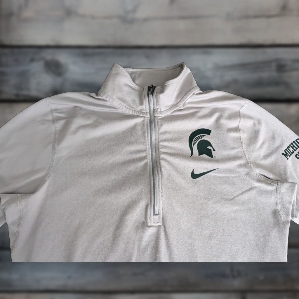 Nike Nike Dri-Fit Womens Michigan State Spartans Q Zip Pullover Running Top Shirt Activewear M Light Gray Green Size M / US 6-8 / IT 42-44 - 1 Thumbnail