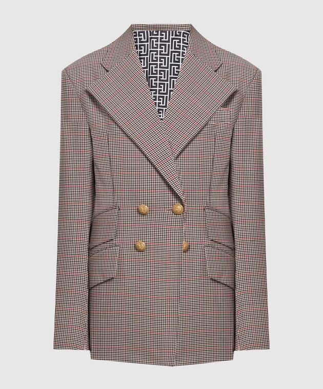 Balmain o1s1wg110125 Check Double-breasted Blazer in Brown Size XS / US 0-2 / IT 36-38 - 1 Thumbnail