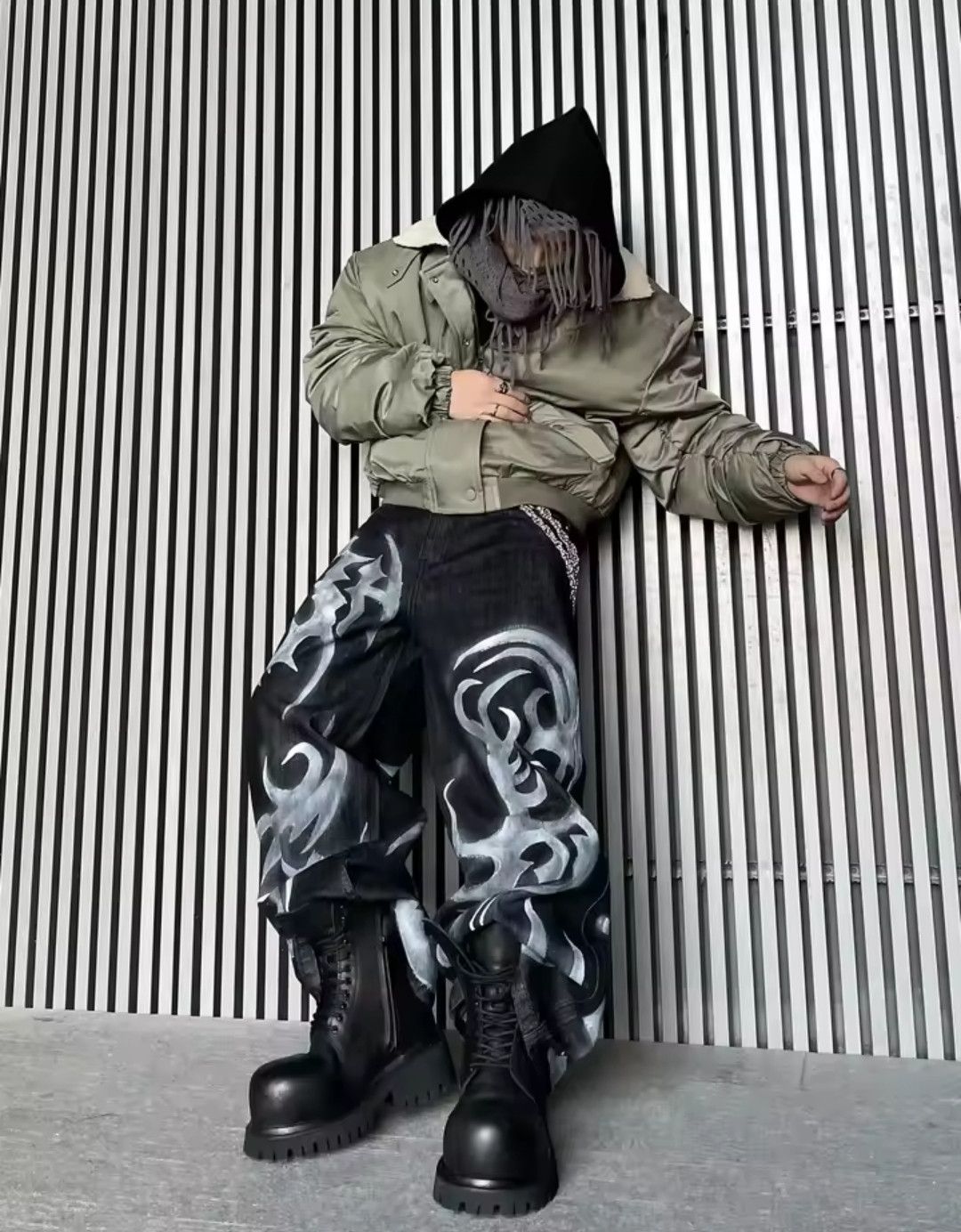 Designer × Jean Blade grafitti chalk on black jeans Design Size US 33 - 2 Thumbnail